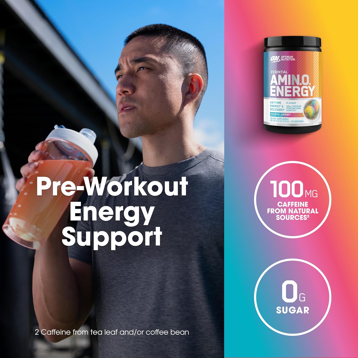 Optimum Nutrition Amino Energy - Pre Workout with Green Tea, BCAA, Amino Acids, Keto Friendly, Green Coffee Extract, Energy Powder - Orange Cooler, 65 Servings (Packaging May Vary)