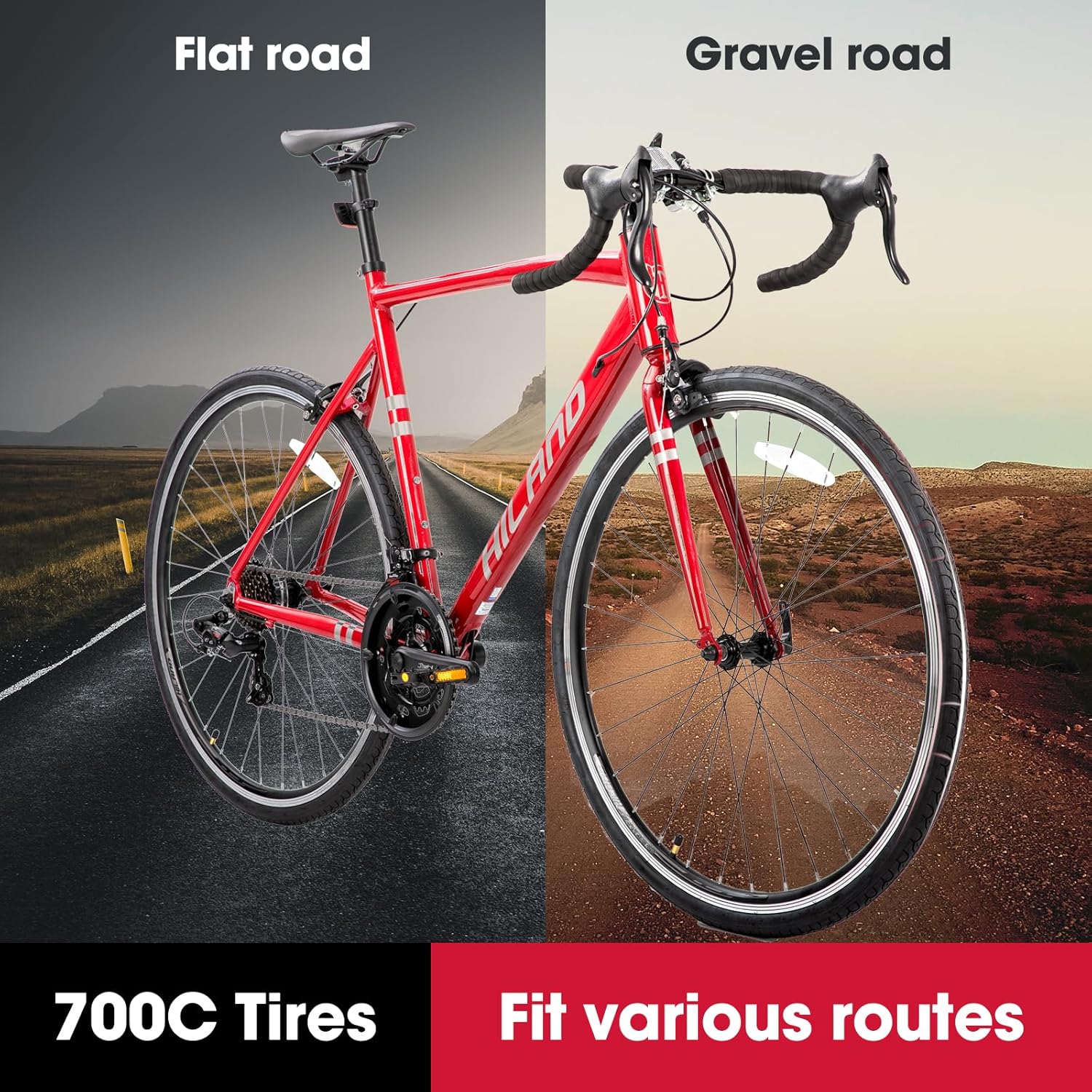 HILAND 700c Road Bike 14 Speed, Aluminum Frame Racing Bike, City Commuter Bicycle for Men Women