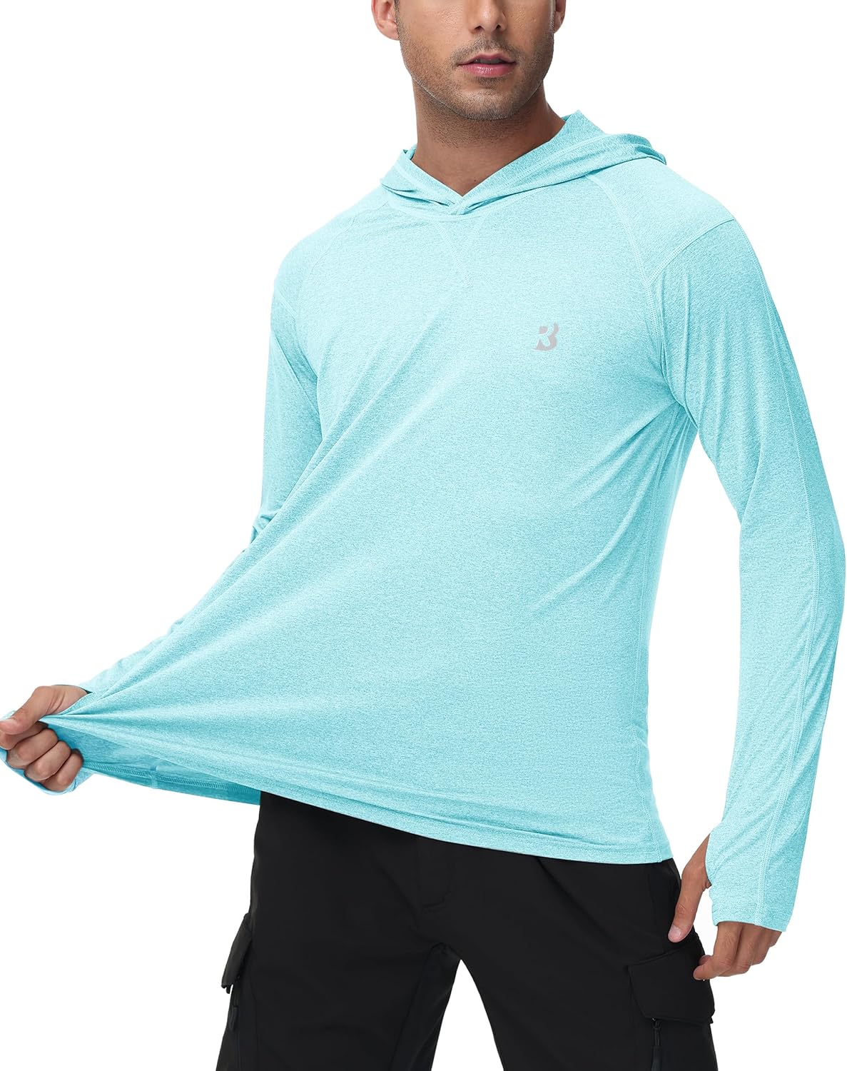 Roadbox Mens UPF 50+ Fishing Shirts, Long Sleeve UV Sun Hoodie, Hiking Running Swim Athletic Workout Shirt