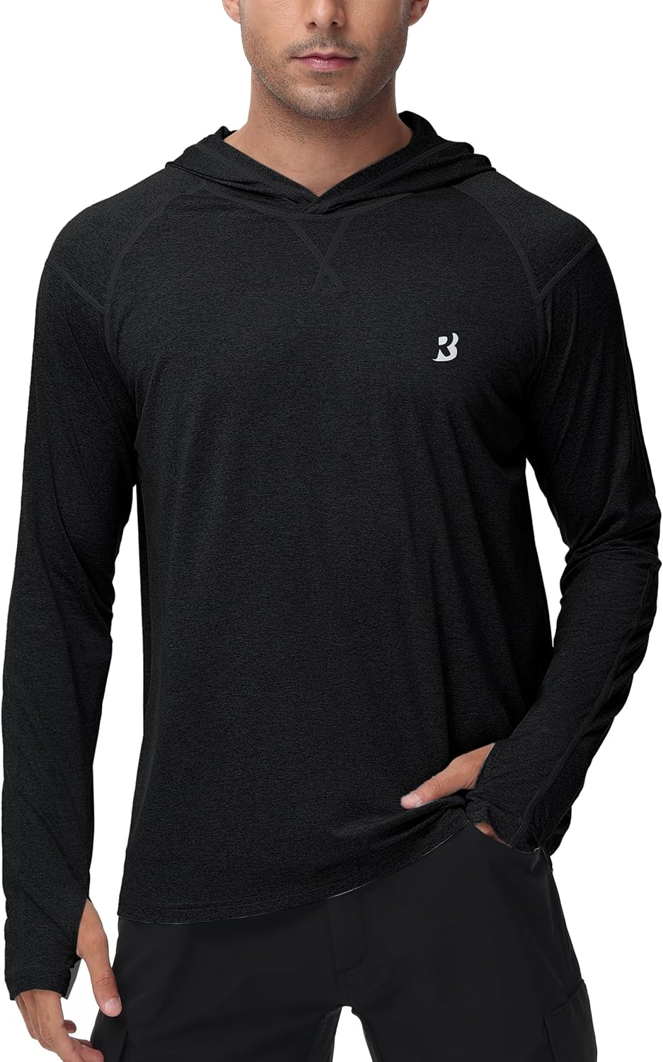 Roadbox Mens UPF 50+ Fishing Shirts, Long Sleeve UV Sun Hoodie, Hiking Running Swim Athletic Workout Shirt