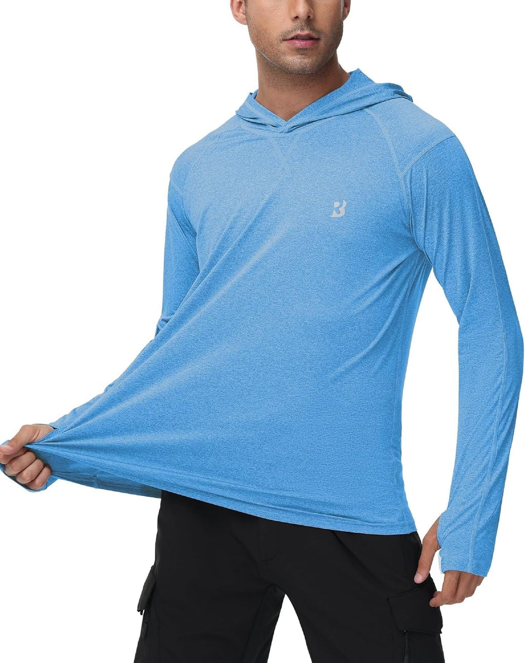 Roadbox Mens UPF 50+ Fishing Shirts, Long Sleeve UV Sun Hoodie, Hiking Running Swim Athletic Workout Shirt