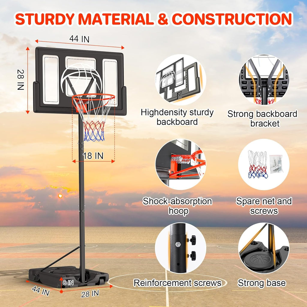 Basketball Hoop Outdoor 10ft Adjustable, Portable Basketball Hoop Goal System for Kids Youth and Adults in Backyard/Driveway/Indoor, 44 Inch Shatterproof Backboard and Larger Base