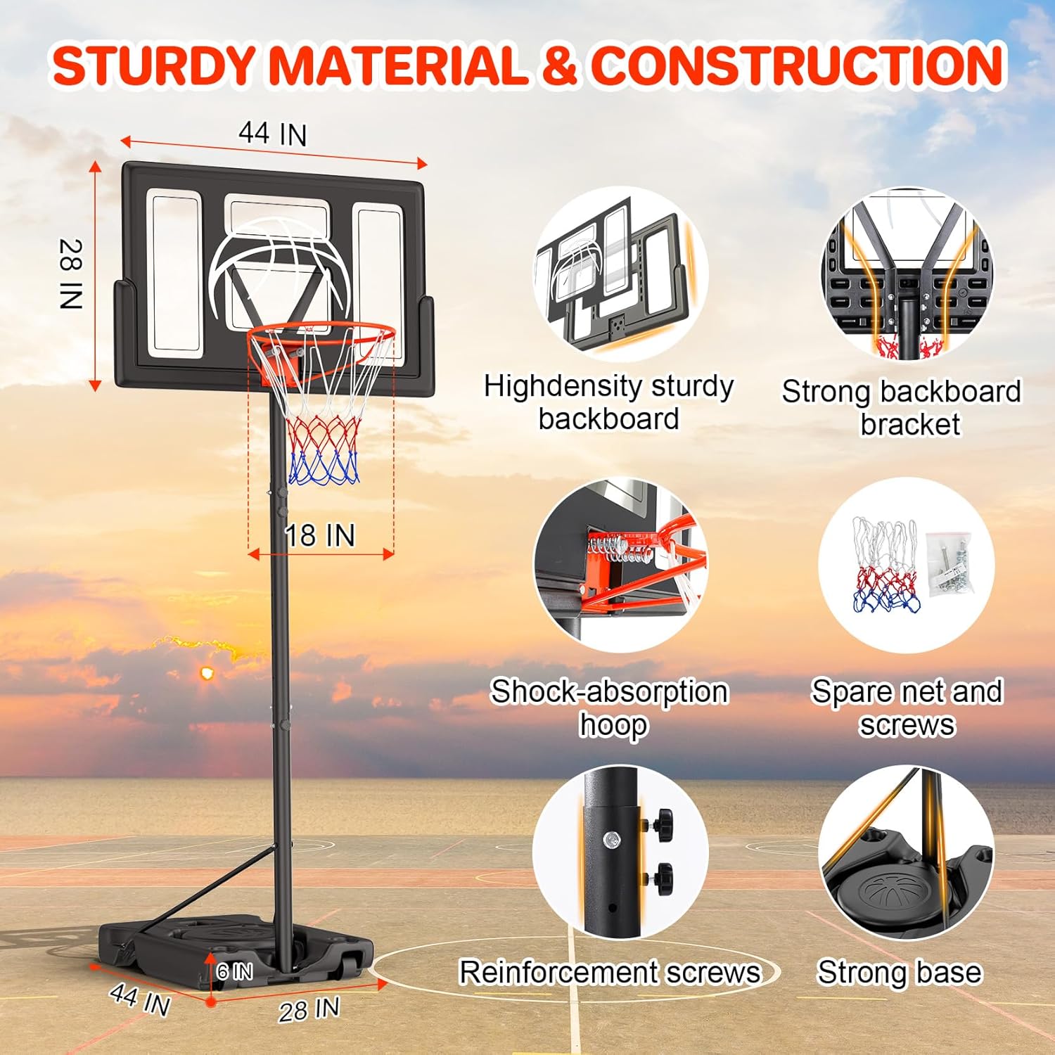 Basketball Hoop Outdoor 10ft Adjustable, Portable Basketball Hoop Goal System for Kids Youth and Adults in Backyard/Driveway/Indoor, 44 Inch Shatterproof Backboard and Larger Base