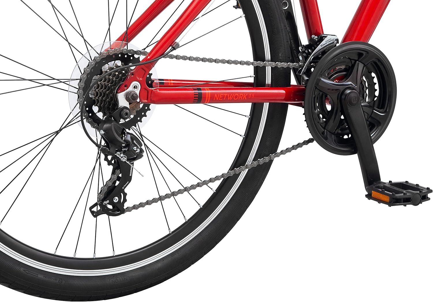 Schwinn Network 1 Hybrid Bike, 700c Mens and Womens Bike, 21-Speed Hybrid Bicycle, Aluminum Frame, Suspension Fork, Alloy Linear Pull Brakes, Adult Bicycle