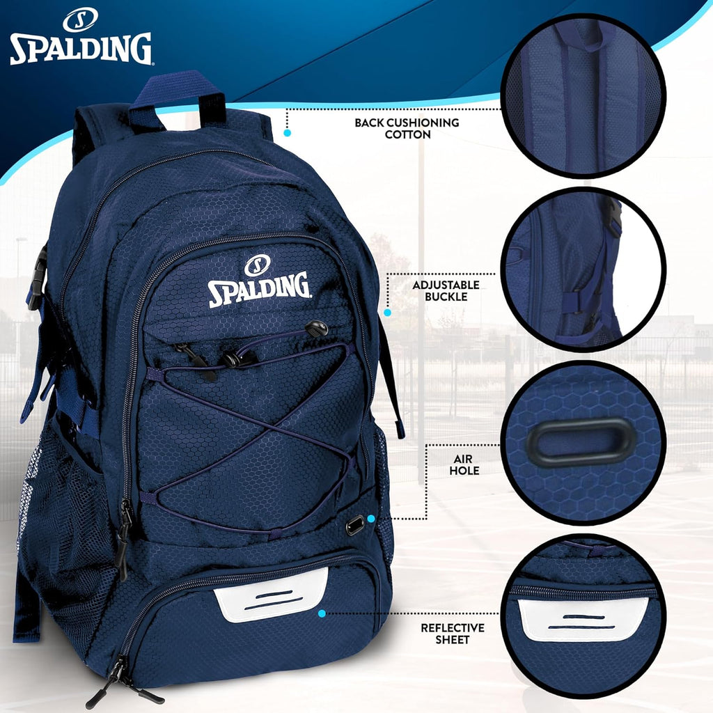 Spalding Basketball Backpack - Black Sports Bag with Ball & Shoe Compartment, Basketball Accessories Bag