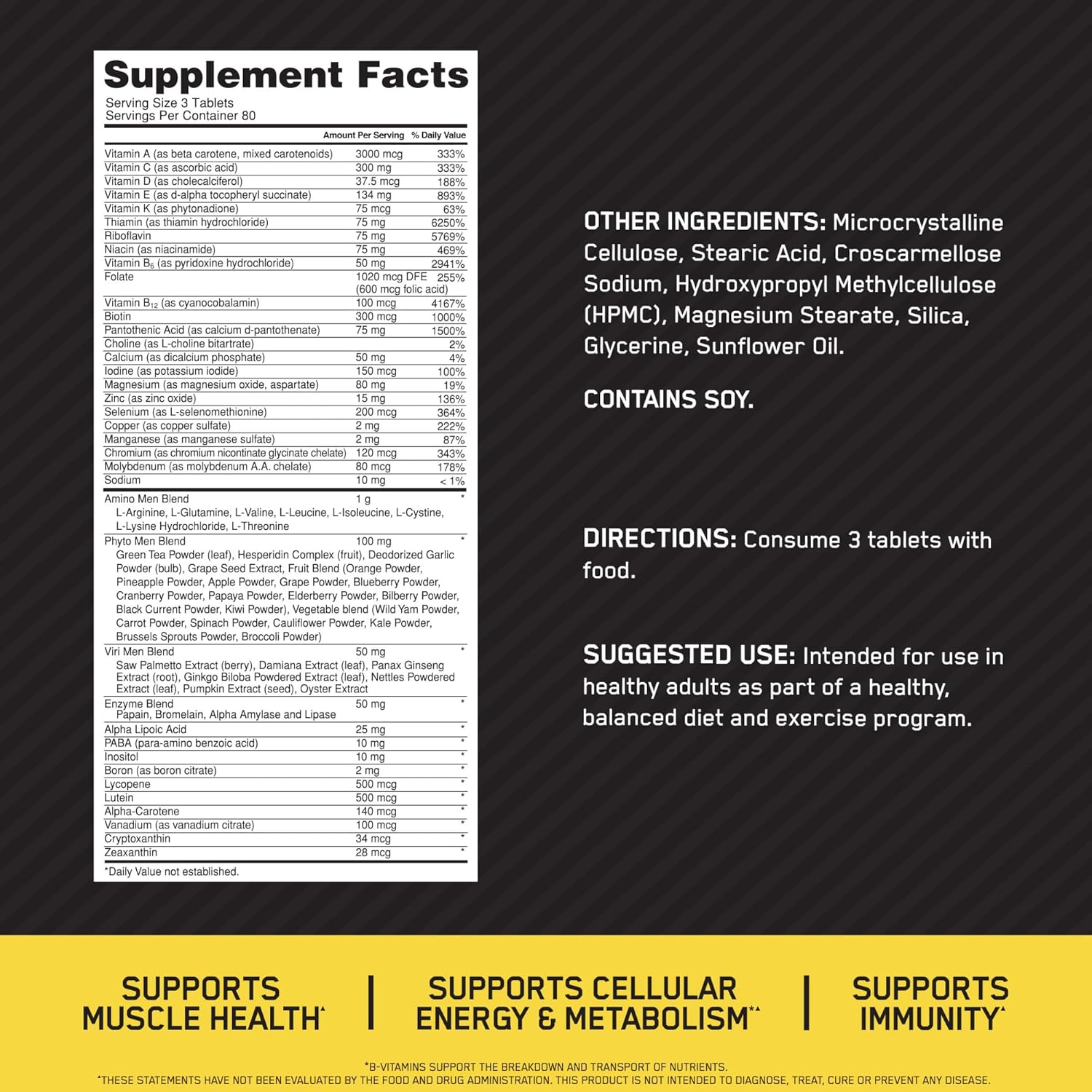 Optimum Nutrition Opti-Men Daily Multivitamin for Men, Immune Support Supplement with Amino Acids, 80 Day Supply, 240 Count, (Packaging May Vary)