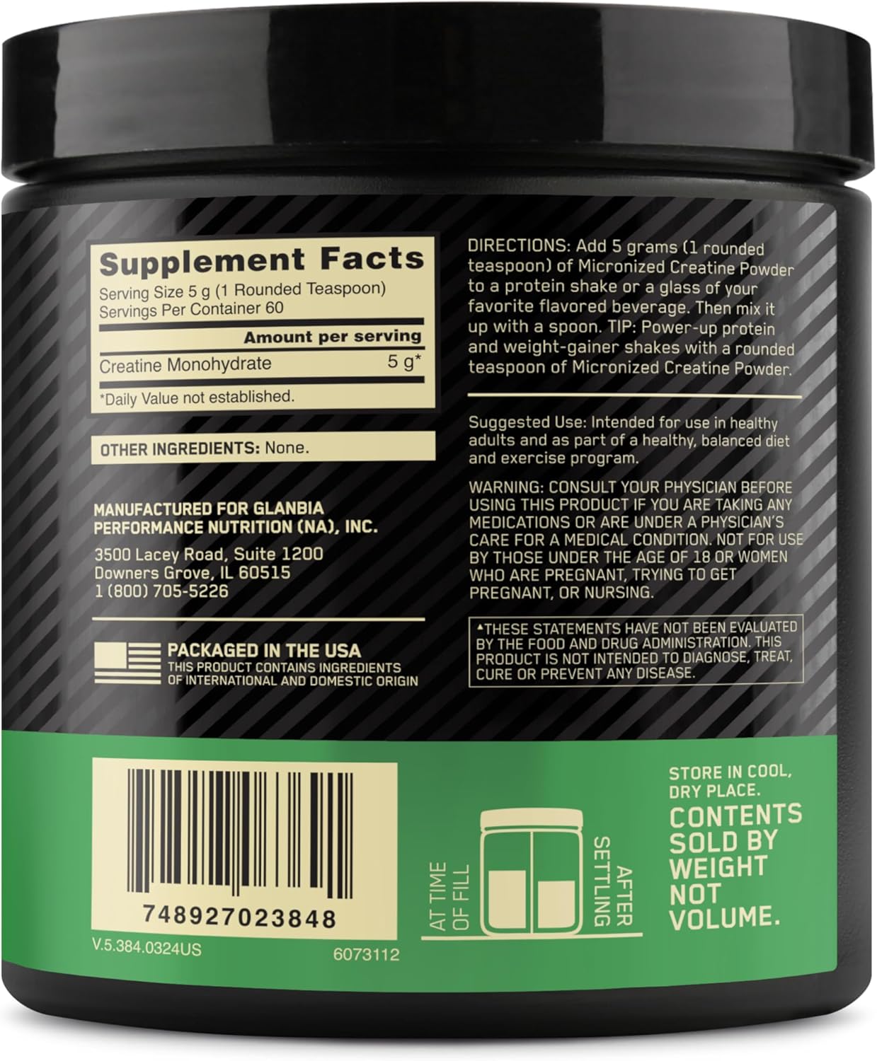 Optimum Nutrition Micronized Creatine Monohydrate Powder, Unflavored, 120 Servings, 600 Grams (Packaging May Vary)