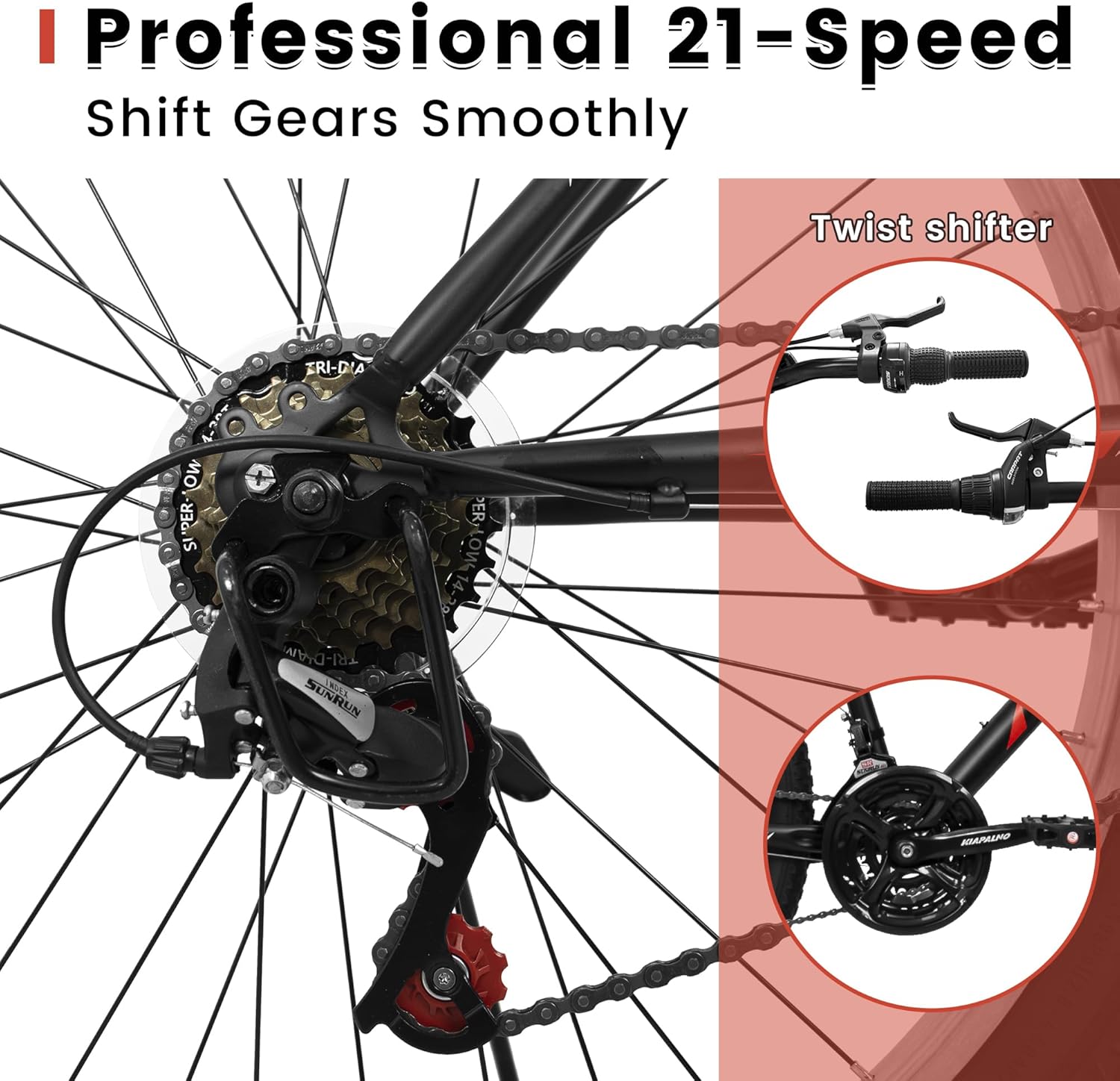 Ecarpat 24/26/27.5 Inch Mountain Bike, Dual/Front Suspension Mens Mountain Bike with 21 Speeds High-Carbon Steel Frame and Disc/V Brakes, Adult Sport Bicycle for Trail Snow Commuter City Road