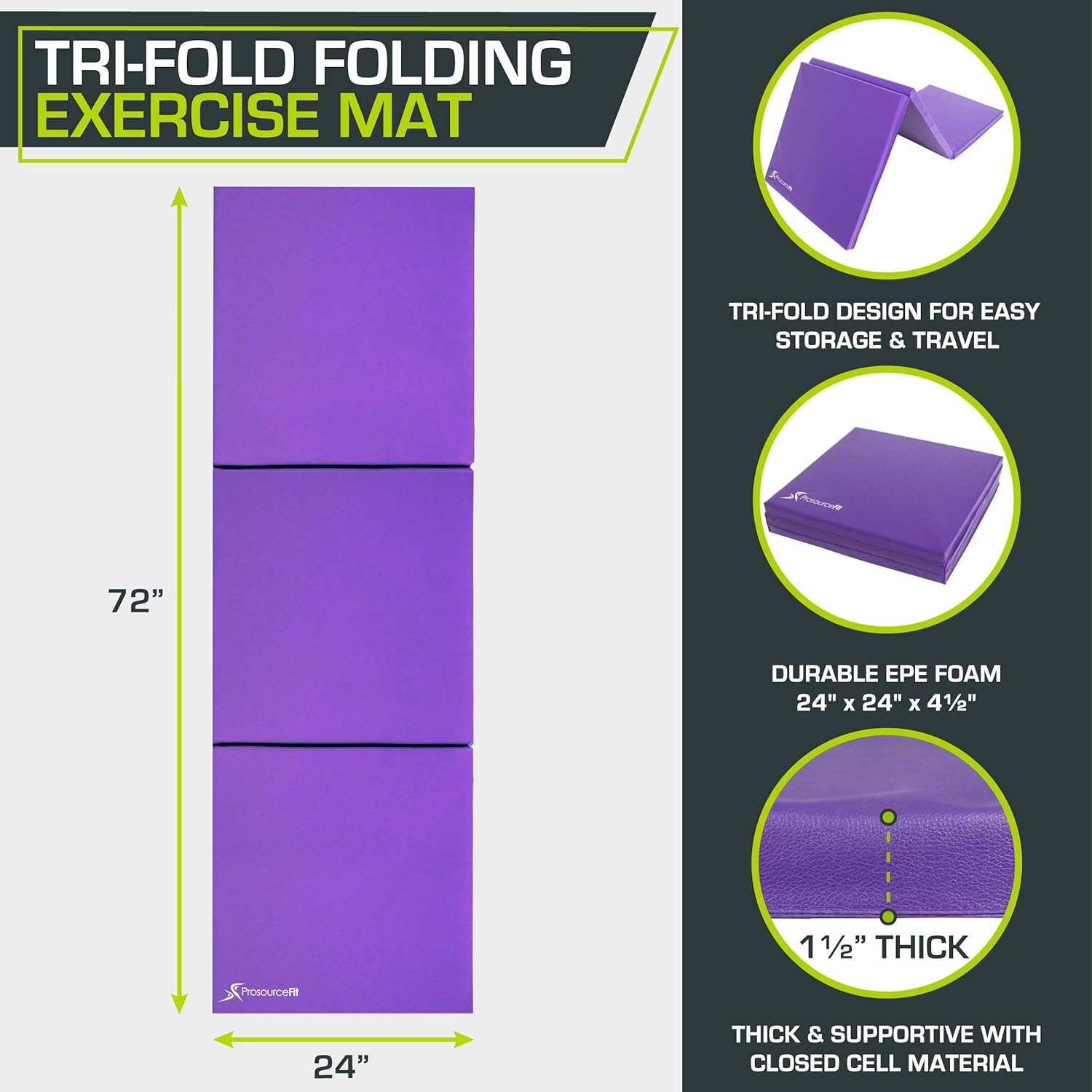 ProsourceFit Tri-Fold Folding Exercise Mat - Pink