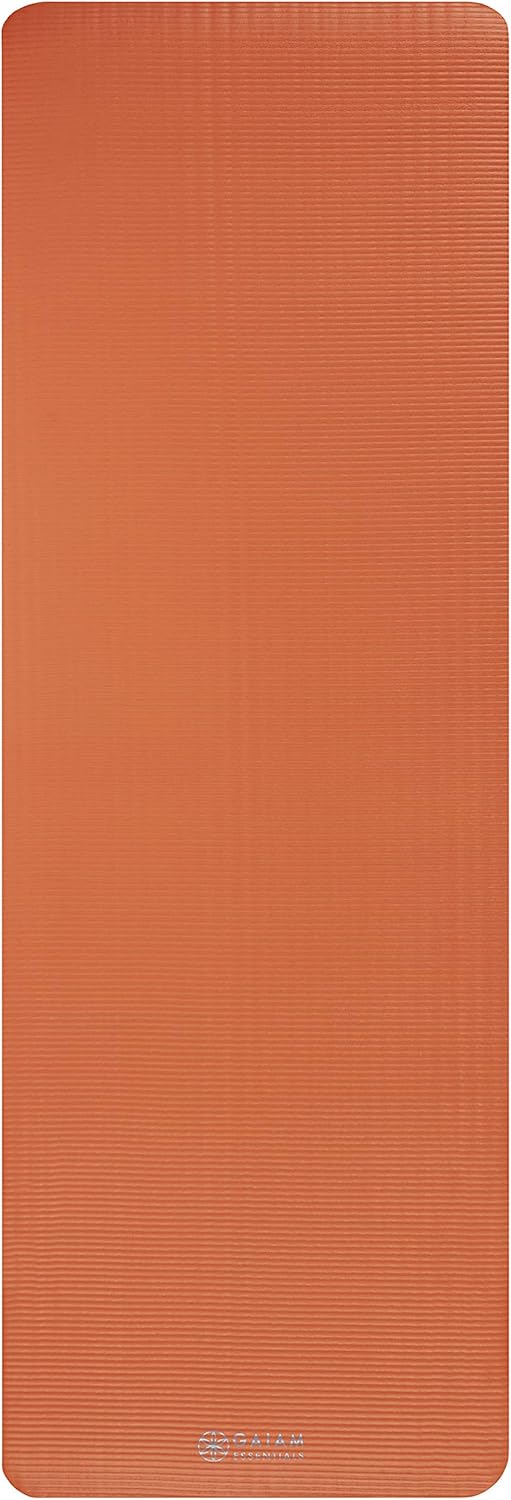 Gaiam Essentials Thick Yoga Mat Fitness & Exercise Mat with Easy-Cinch Yoga Mat Carrier Strap, 72"L x 24"W x 2/5 Inch Thick