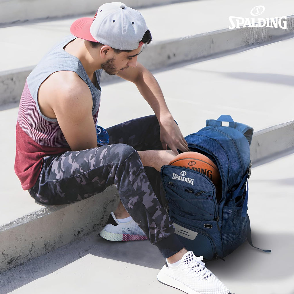 Spalding Basketball Backpack - Black Sports Bag with Ball & Shoe Compartment, Basketball Accessories Bag