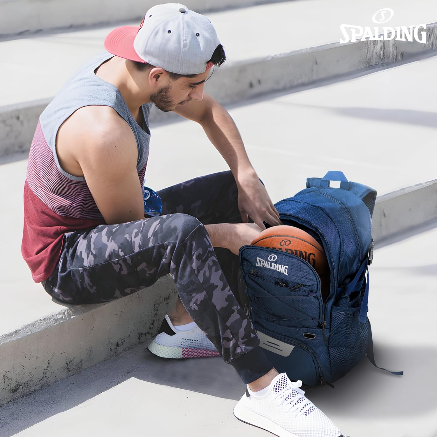 Spalding Basketball Backpack - Black Sports Bag with Ball & Shoe Compartment, Basketball Accessories Bag