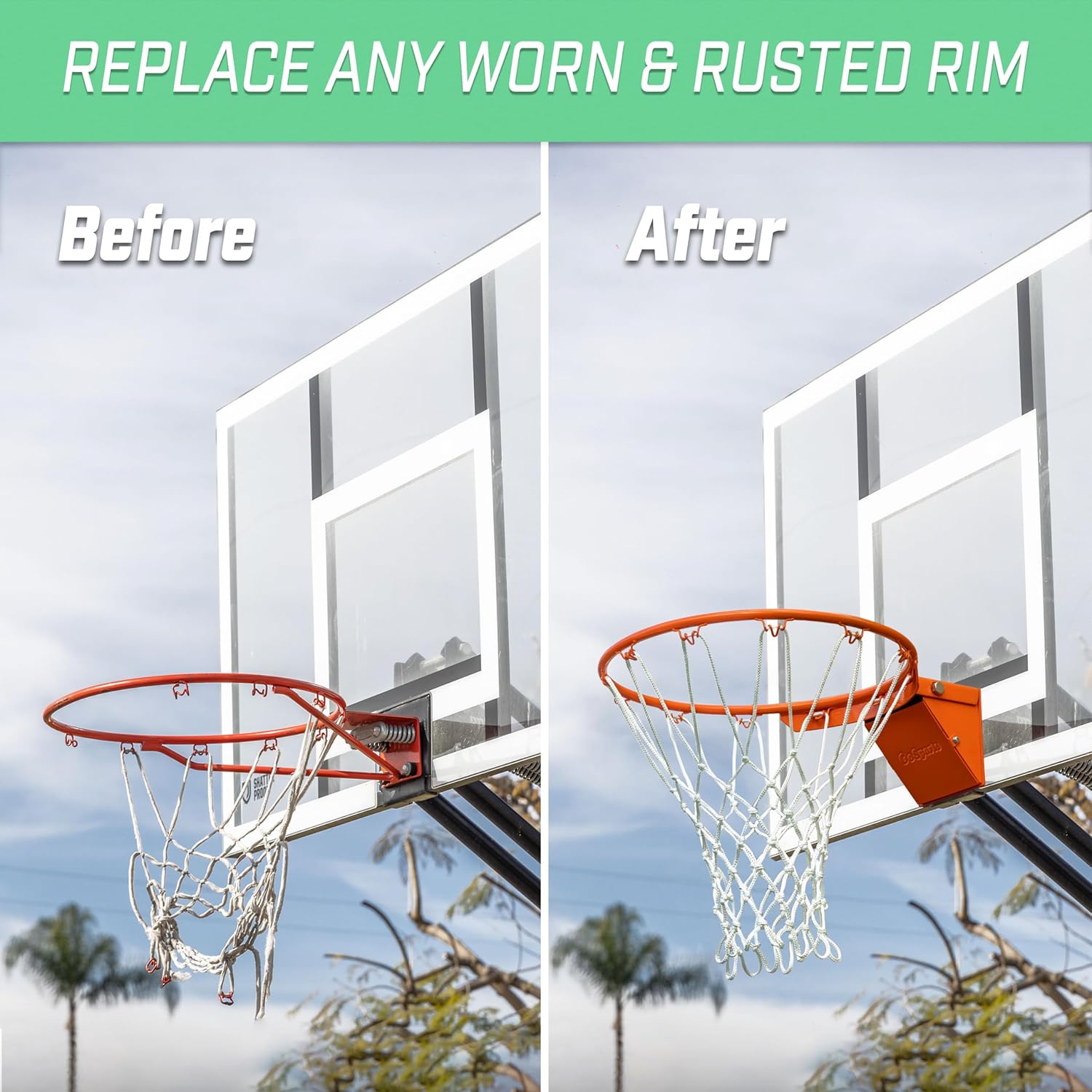 GoSports Regulation 18" Steel Basketball Rim - Choose from Fixed or Breakaway - Use for Replacement or Garage Mount