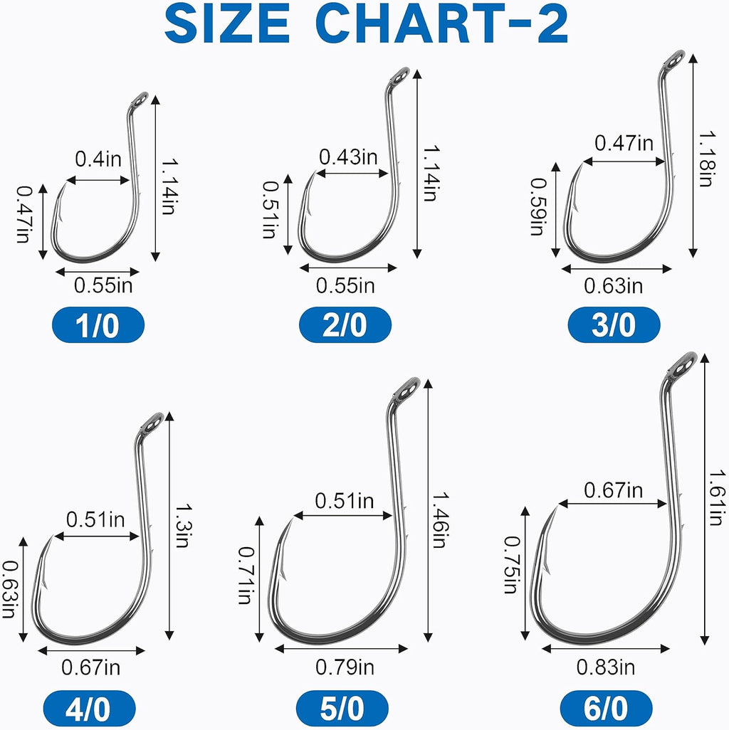Octopus Fishing Hooks - 120pcs Barbed Baitholder High Carbon Steel Offset Circle Hooks, Extra Sharp Jig Fish Hook for Freshwater Saltwater, Size 8-6/0