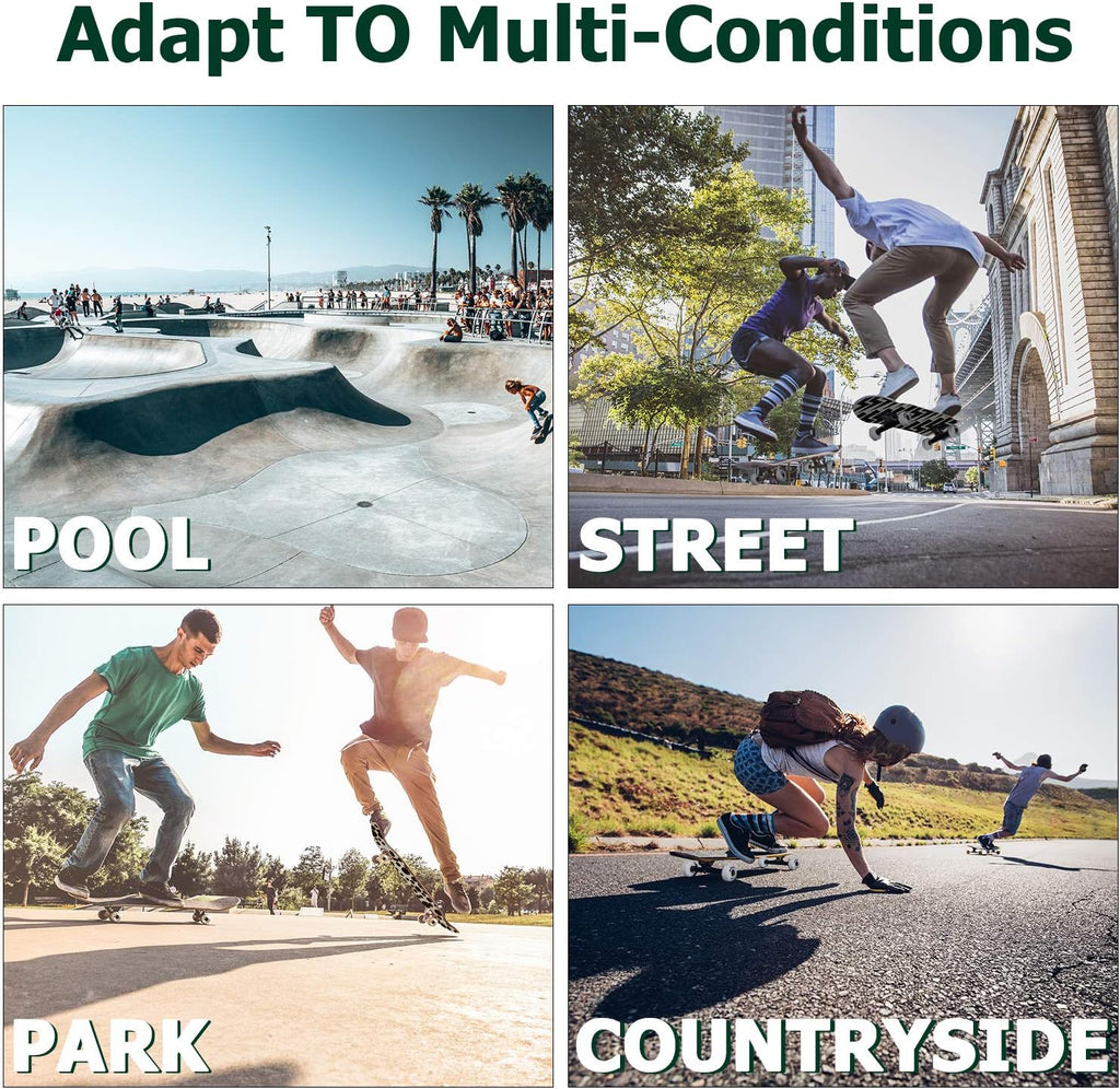 WhiteFang Skateboards for Beginners, Complete Skateboard 31 x 7.88, 7 Layer Canadian Maple Double Kick Concave Standard and Tricks Skateboards for Kids and Beginners