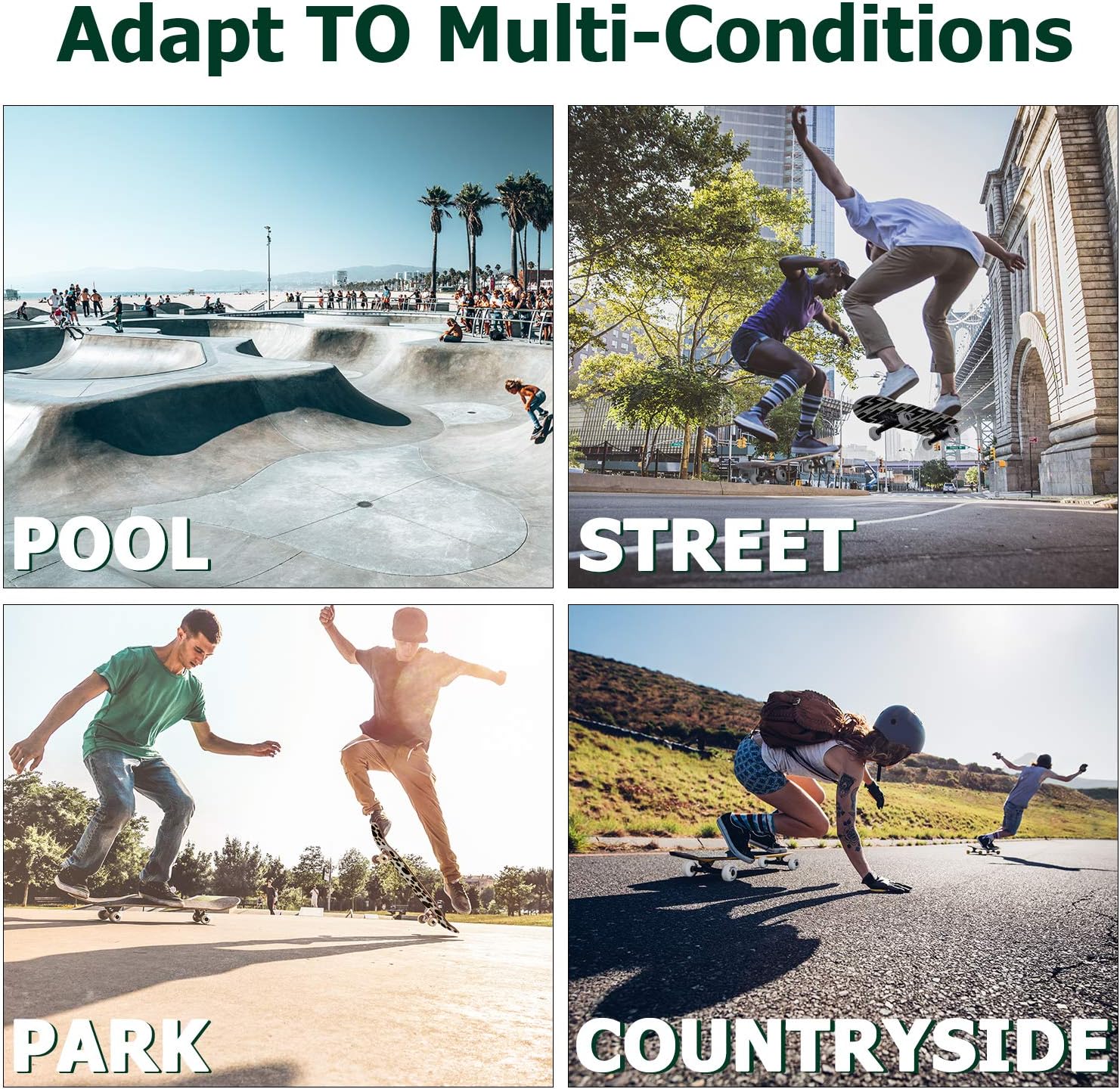 WhiteFang Skateboards for Beginners, Complete Skateboard 31 x 7.88, 7 Layer Canadian Maple Double Kick Concave Standard and Tricks Skateboards for Kids and Beginners