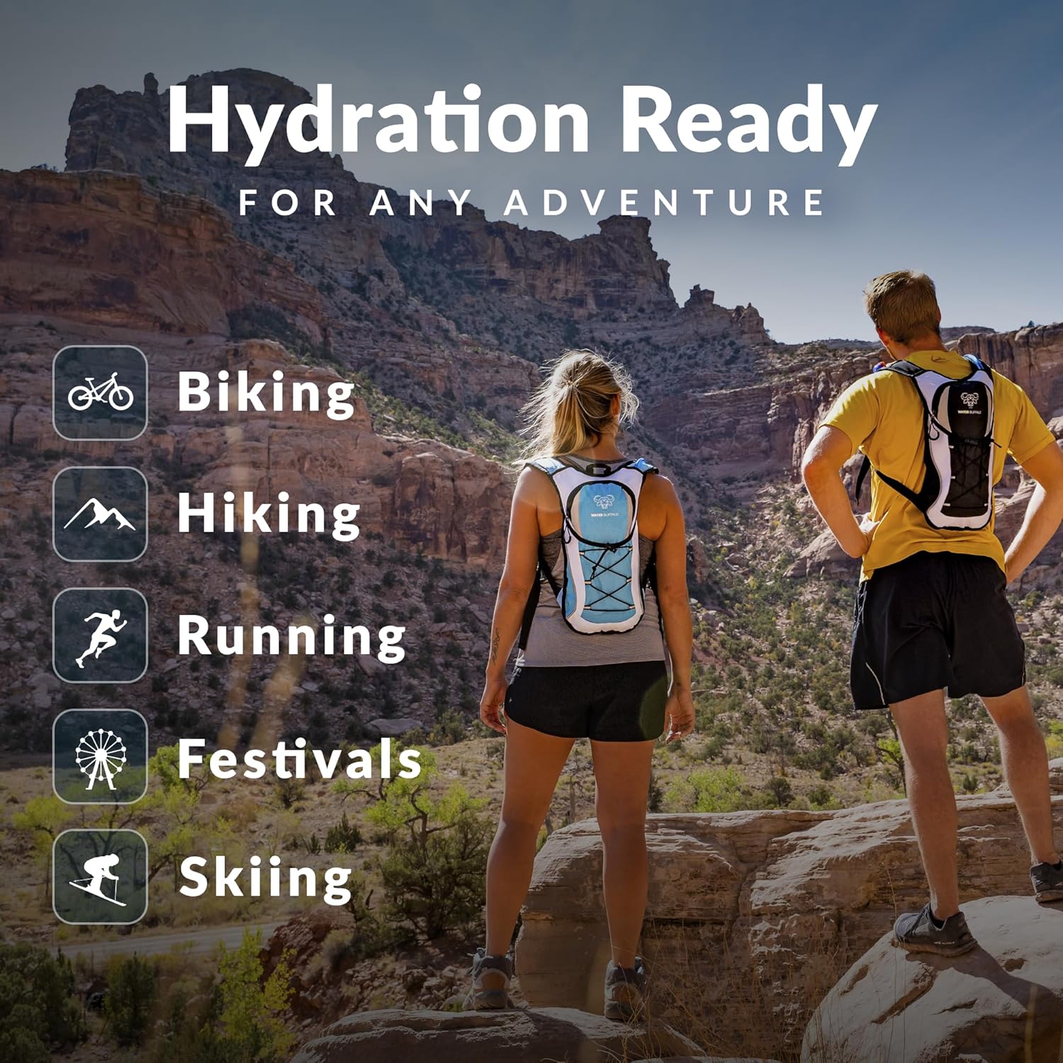 Water Buffalo Hydration Backpack - Lightweight Hydration Pack with 2L Water Bladder - Water Backpack for Hiking, Running, Biking, and Raves - Road Runner 12L Hydropack Backpack