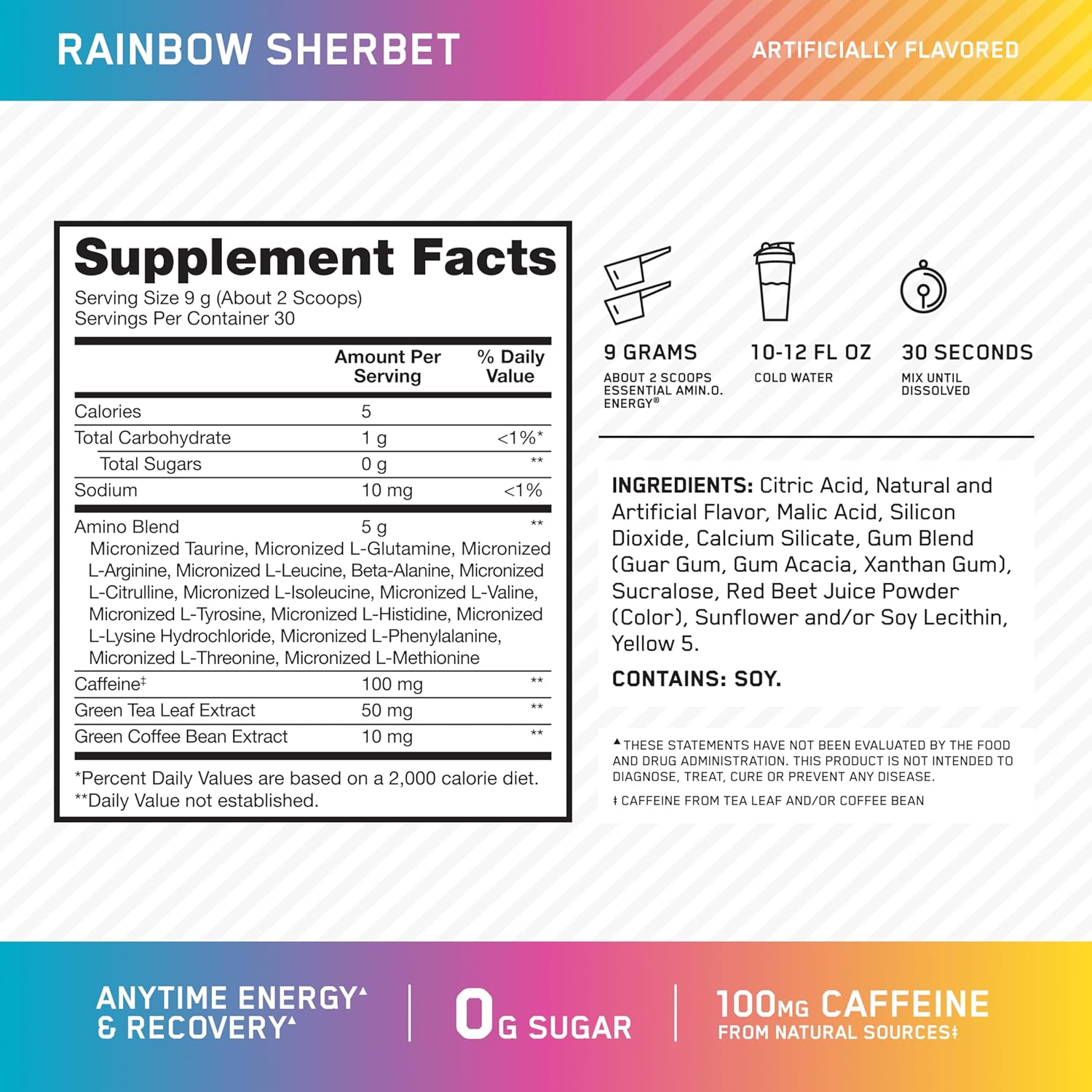 Optimum Nutrition Amino Energy - Pre Workout with Green Tea, BCAA, Amino Acids, Keto Friendly, Green Coffee Extract, Energy Powder - Orange Cooler, 65 Servings (Packaging May Vary)