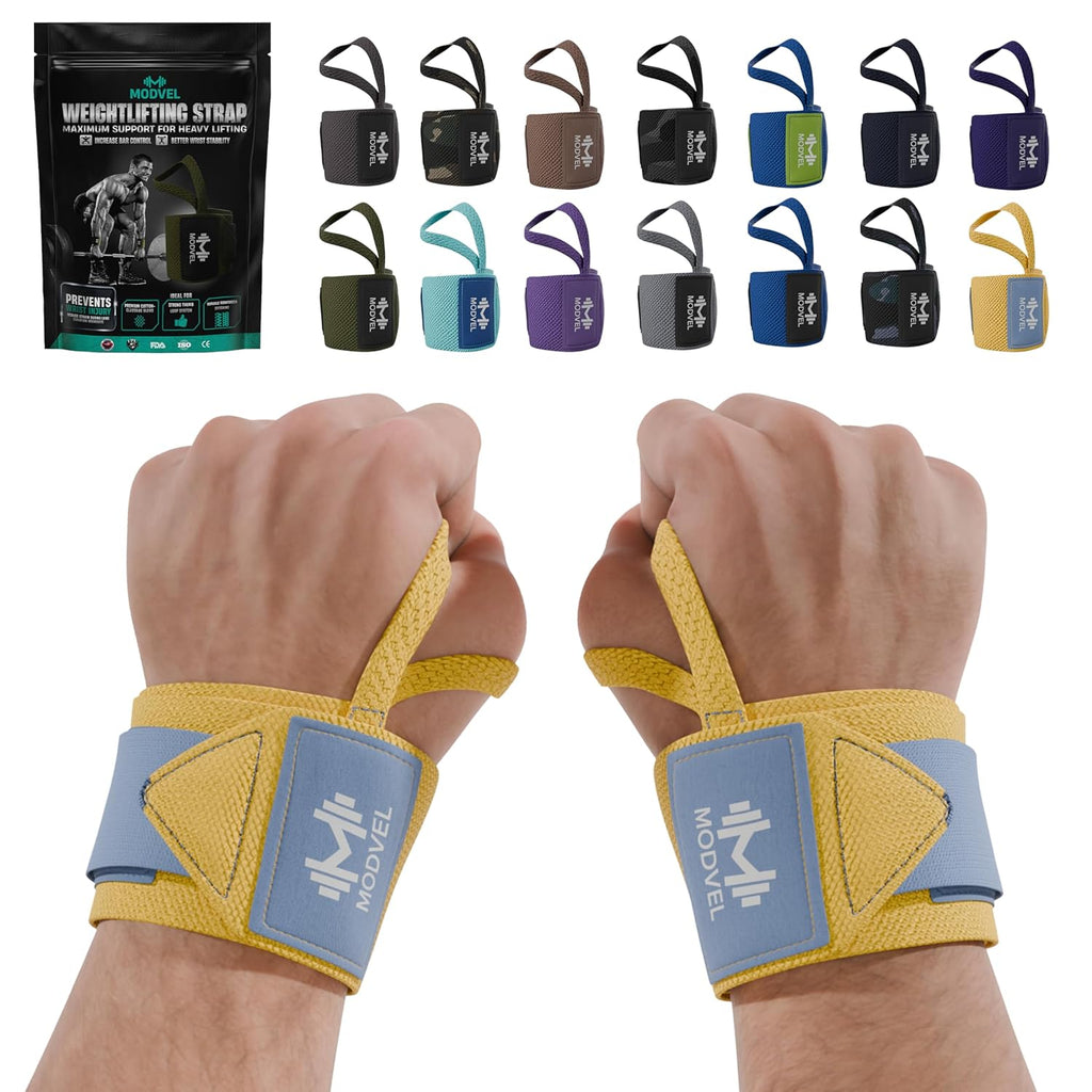 Modvel Adjustable Wrist Wraps for Gym & Lifting – Thick, Breathable Support Straps for Wrist Stability, Comfort & Grip – Ideal for Weight Training, CrossFit & Gym Workouts – Black (2-Pack)