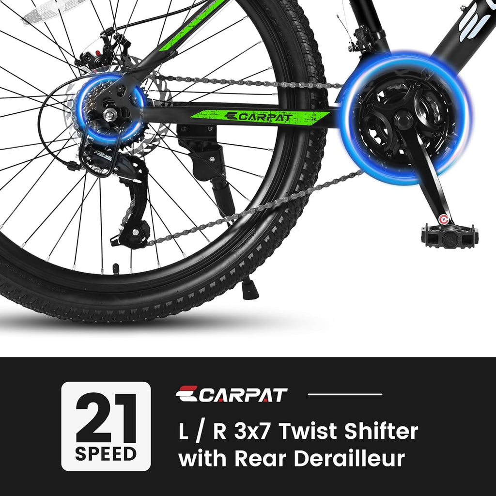 Ecarpat 24/26/27.5 Inch Mountain Bike, Dual/Front Suspension Mens Mountain Bike with 21 Speeds High-Carbon Steel Frame and Disc/V Brakes, Adult Sport Bicycle for Trail Snow Commuter City Road