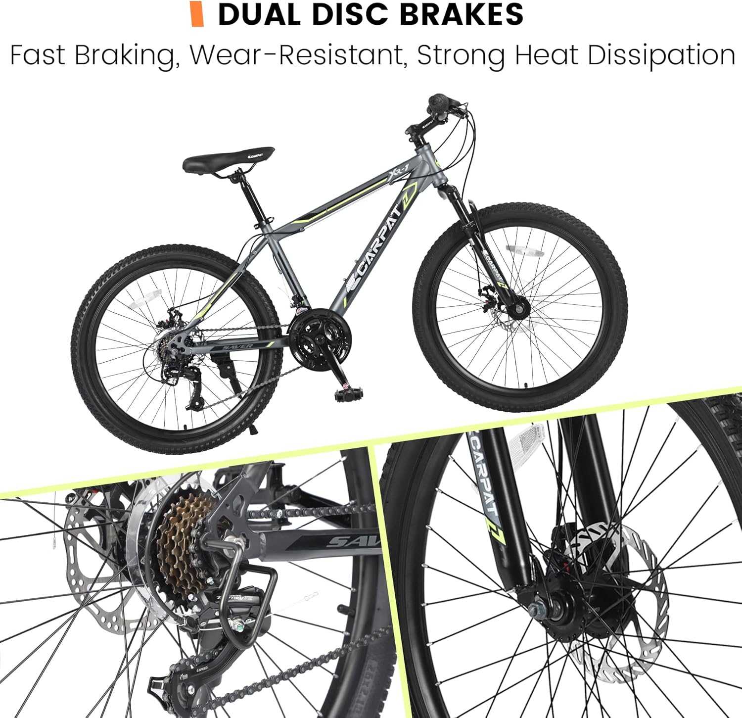Ecarpat 24/26/27.5 Inch Mountain Bike, Dual/Front Suspension Mens Mountain Bike with 21 Speeds High-Carbon Steel Frame and Disc/V Brakes, Adult Sport Bicycle for Trail Snow Commuter City Road