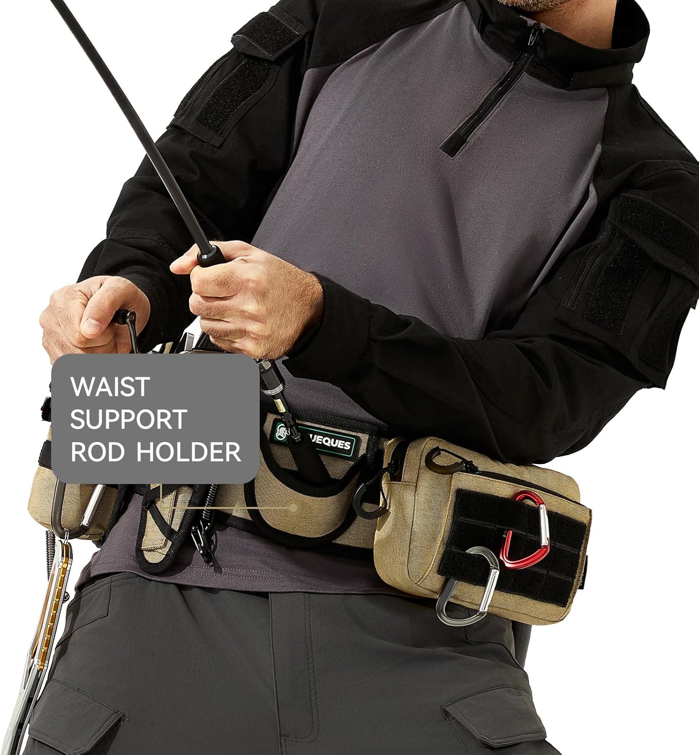 Professional Fishing Belt set Wade Tackle Belt Kit–Detachable Bait/Pliers Pouches, Rod Holder, Insulated Cup Pocket, Multi-Hook Design