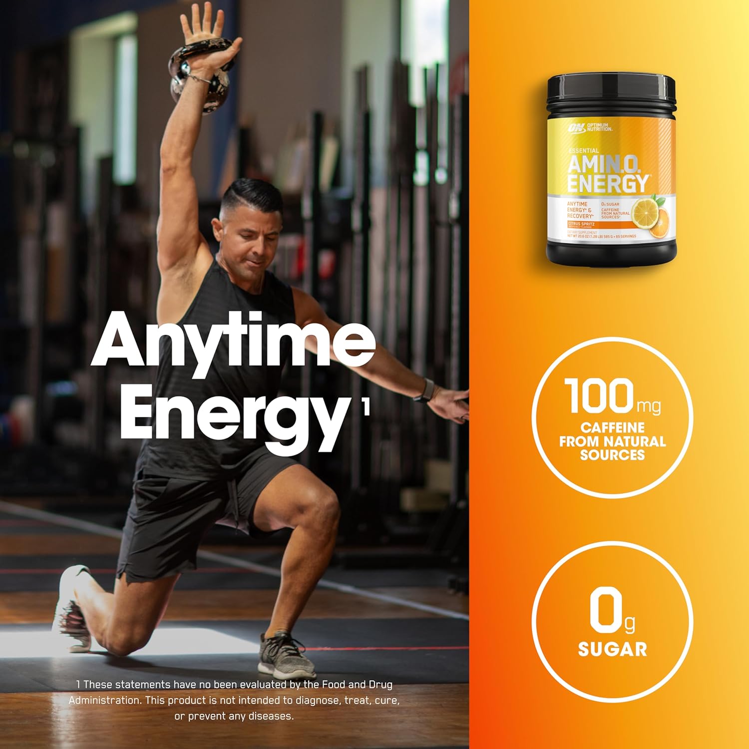 Optimum Nutrition Amino Energy - Pre Workout with Green Tea, BCAA, Amino Acids, Keto Friendly, Green Coffee Extract, Energy Powder - Orange Cooler, 65 Servings (Packaging May Vary)