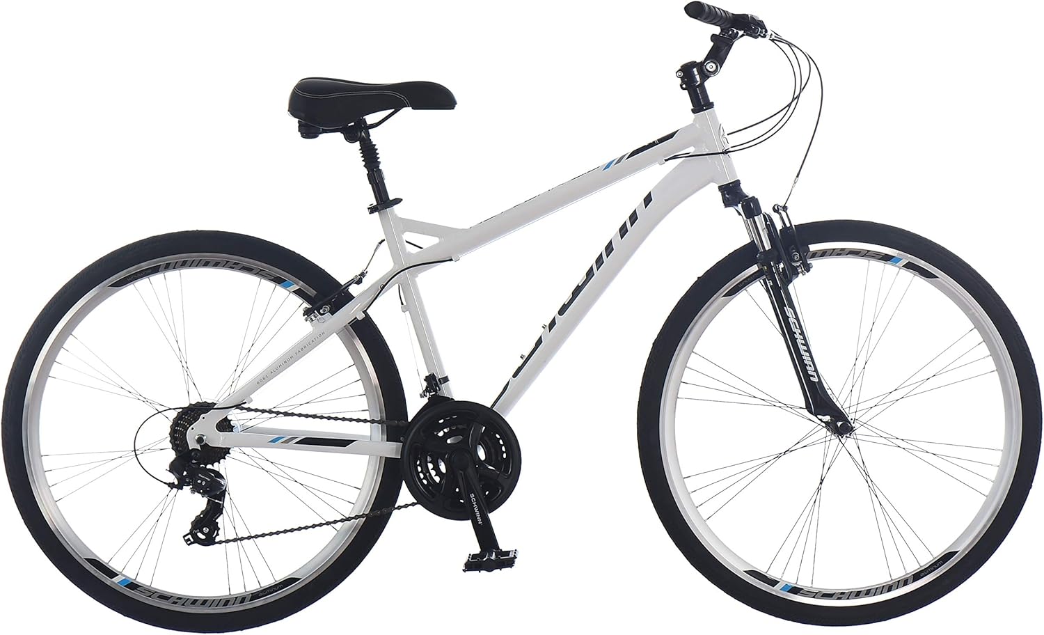 Schwinn Network 1 Hybrid Bike, 700c Mens and Womens Bike, 21-Speed Hybrid Bicycle, Aluminum Frame, Suspension Fork, Alloy Linear Pull Brakes, Adult Bicycle