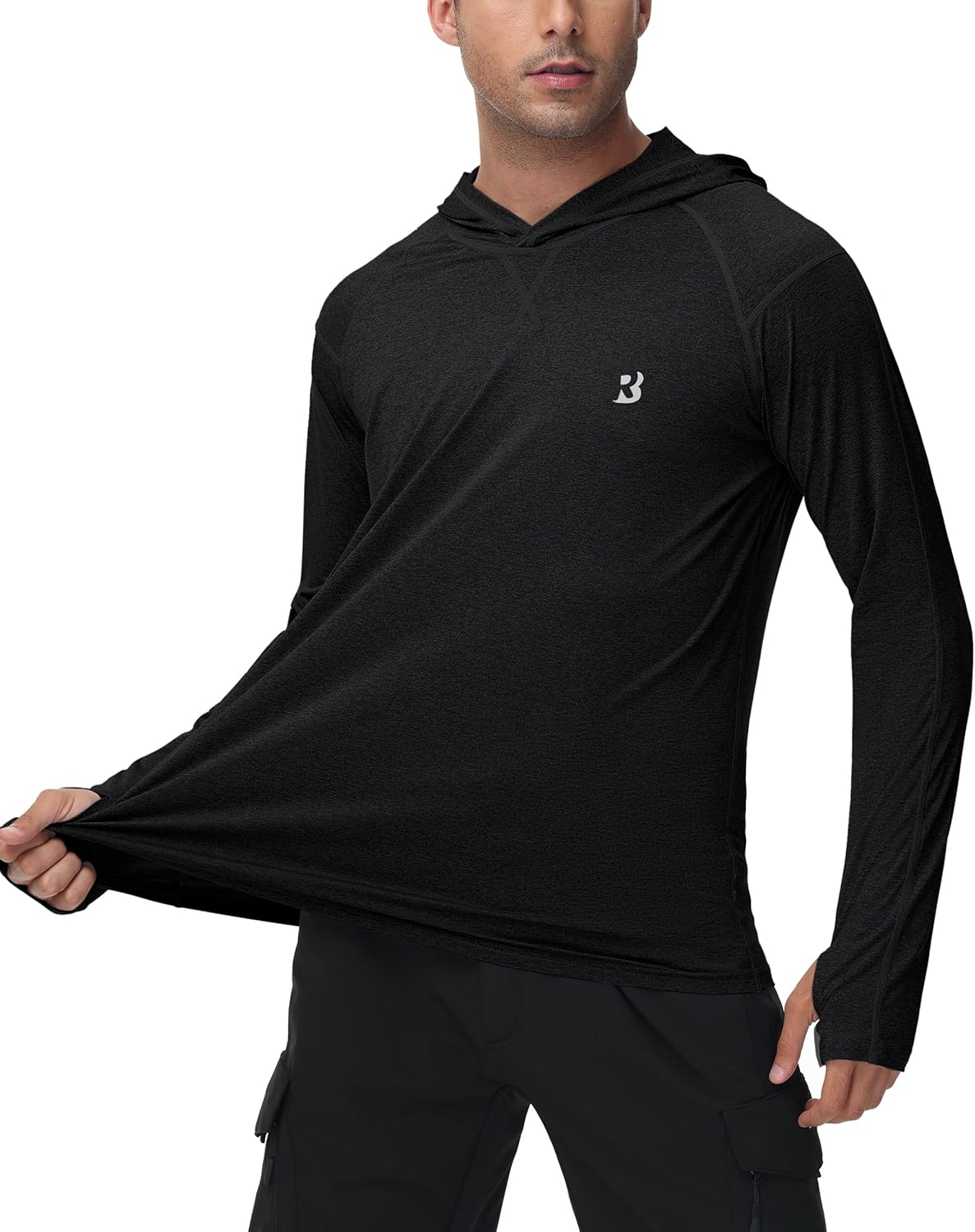Roadbox Mens UPF 50+ Fishing Shirts, Long Sleeve UV Sun Hoodie, Hiking Running Swim Athletic Workout Shirt