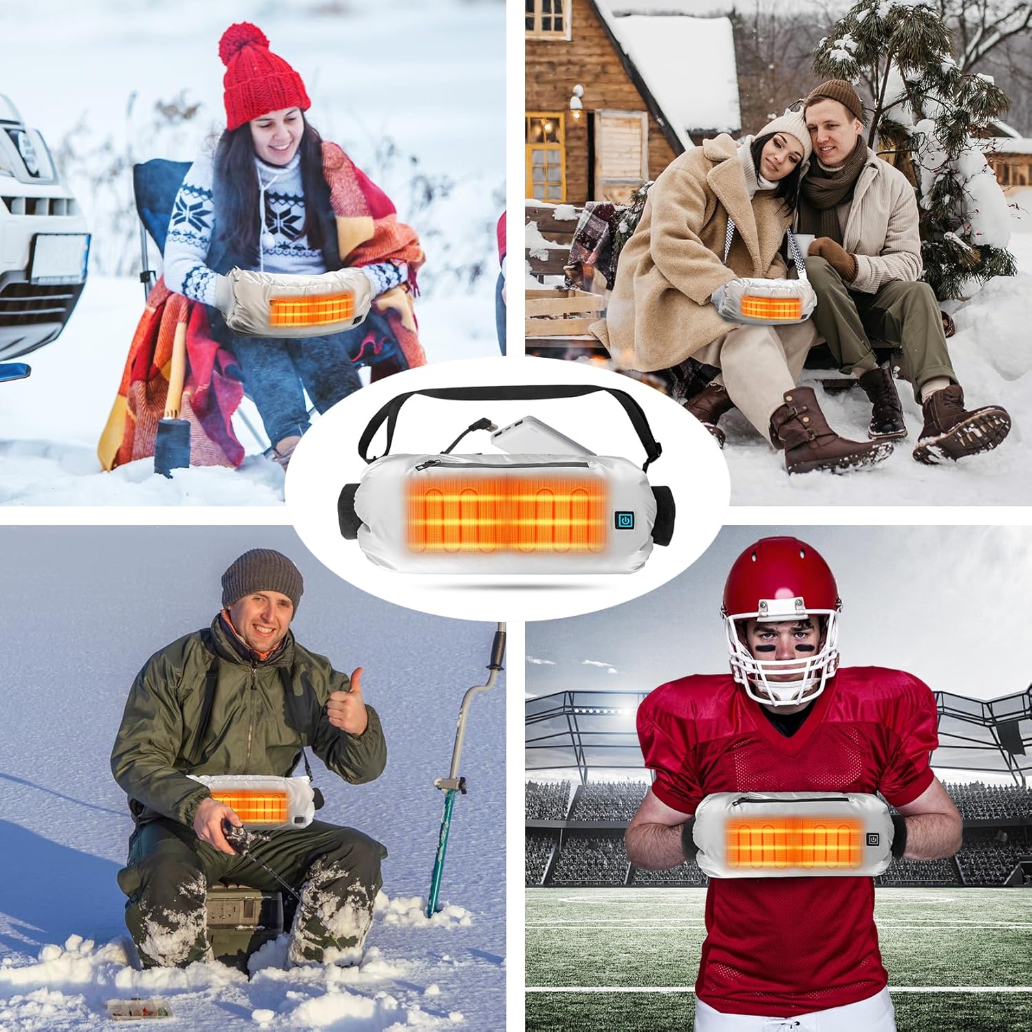 Heated Hand Warmer Pouch, 10000mAh Electric Heated Hand Muff, Rechargeable Portable Power Bank Hand Warmer with 3 Levels Heating for Football, Hunting,Fishing,Camping.