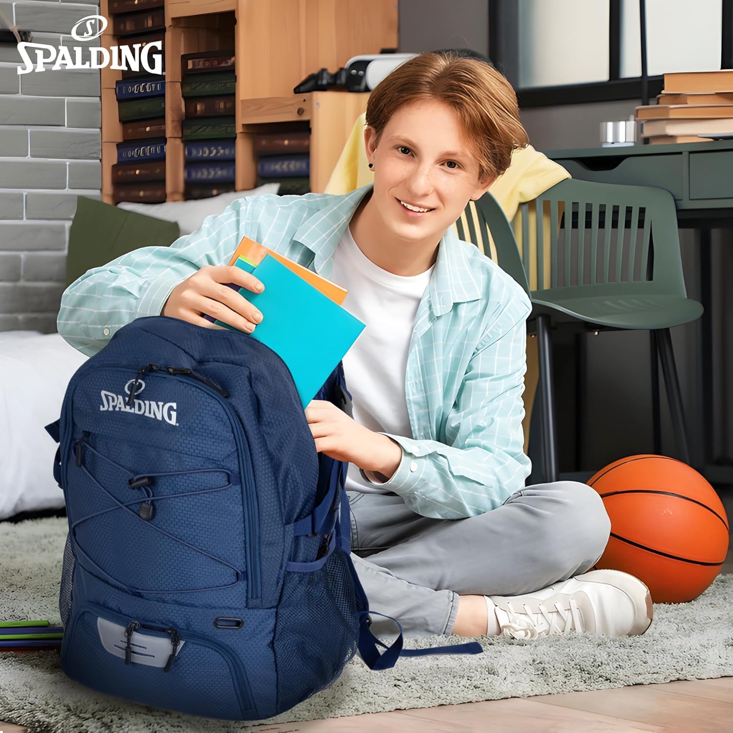 Spalding Basketball Backpack - Black Sports Bag with Ball & Shoe Compartment, Basketball Accessories Bag
