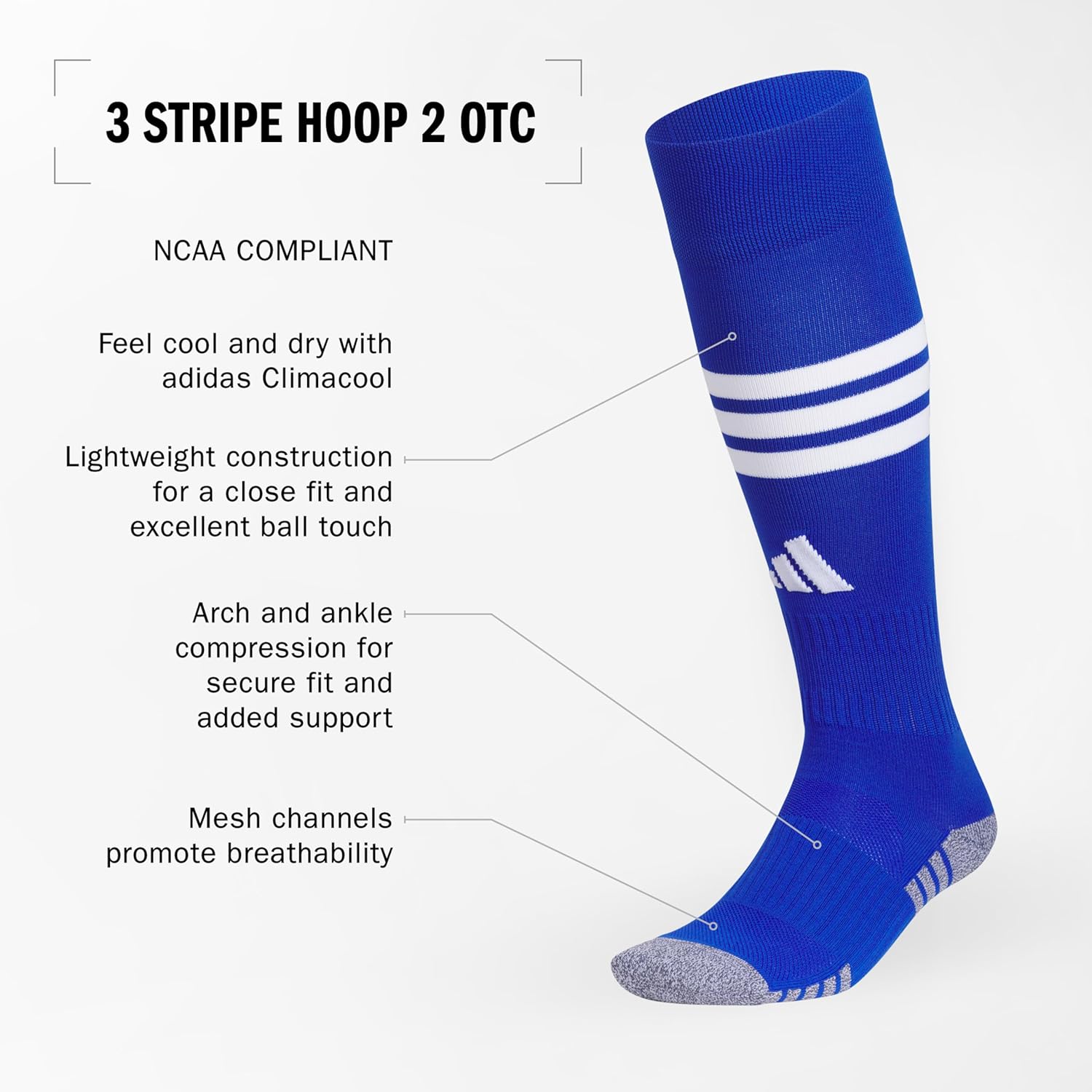adidas 3-Stripe Hoop Soccer Socks (1-Pair) with Arch Compression for a Secure Fit