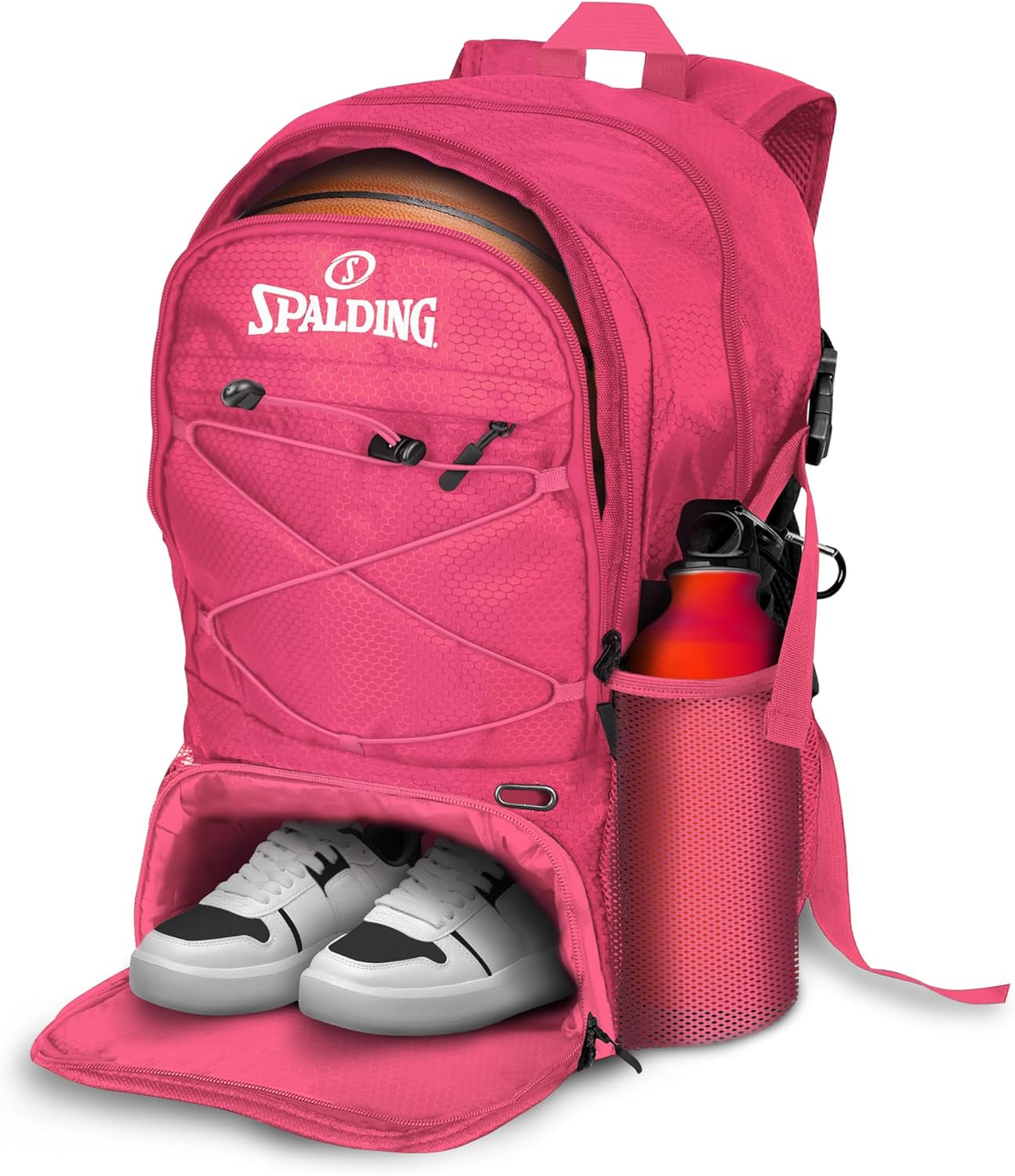 Spalding Basketball Backpack - Black Sports Bag with Ball & Shoe Compartment, Basketball Accessories Bag