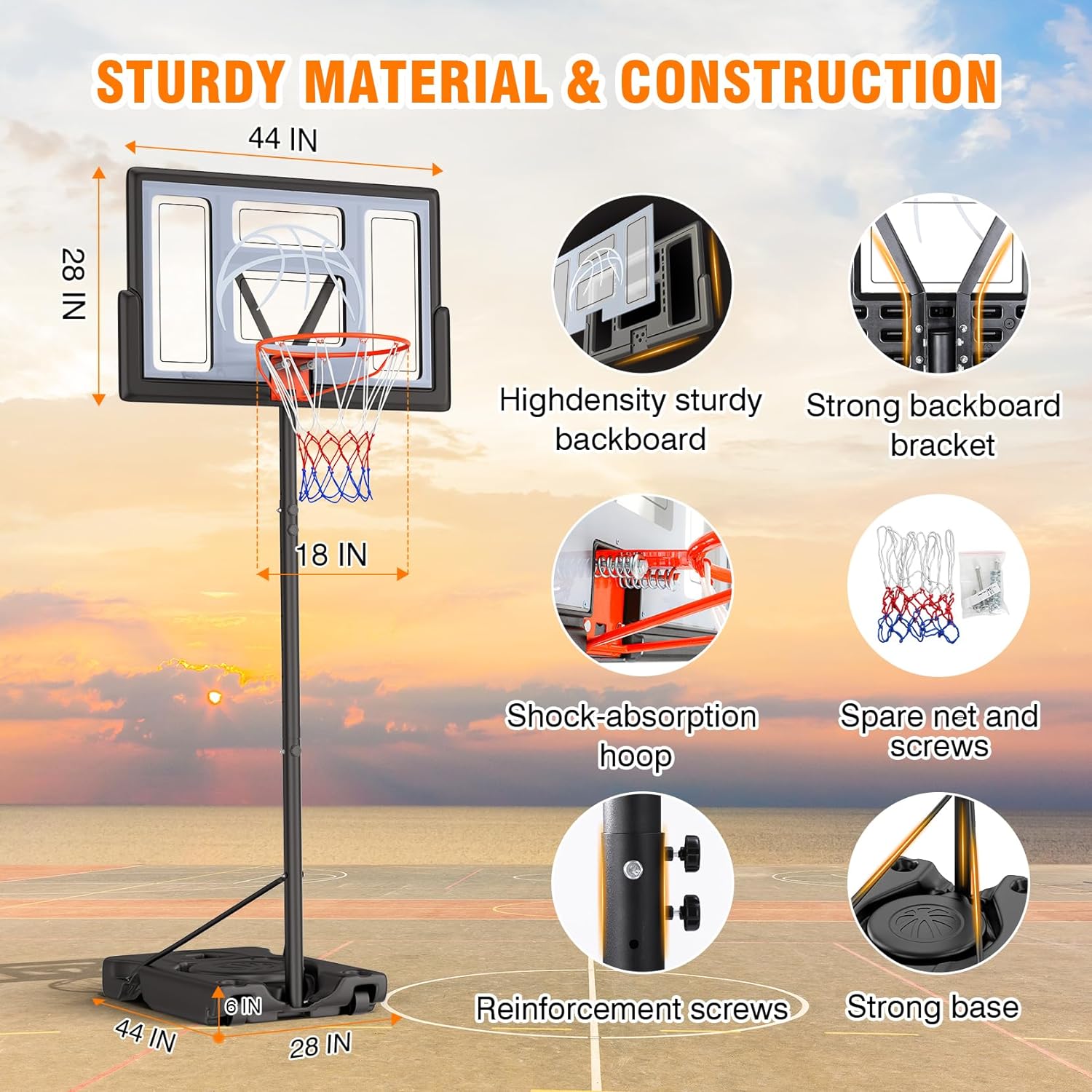 Basketball Hoop Outdoor 10ft Adjustable, Portable Basketball Hoop Goal System for Kids Youth and Adults in Backyard/Driveway/Indoor, 44 Inch Shatterproof Backboard and Larger Base