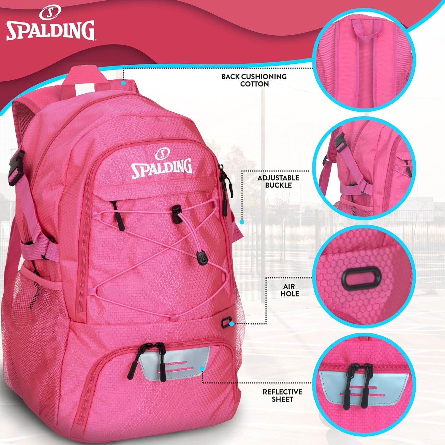 Spalding Basketball Backpack - Black Sports Bag with Ball & Shoe Compartment, Basketball Accessories Bag