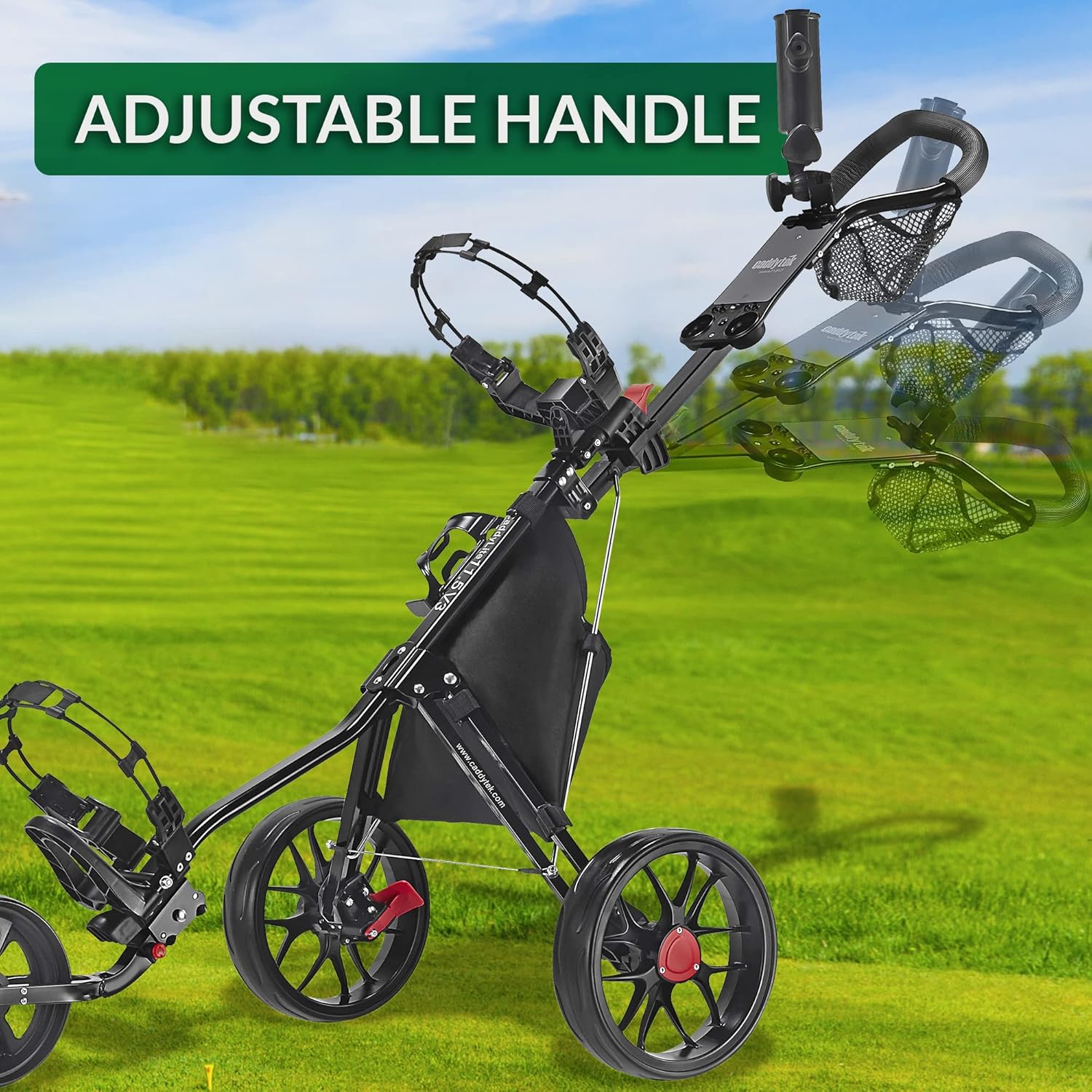 CaddyTek 3 Wheel Golf Push Cart - Lightweight, Close Folding Push Pull Caddy Cart, Easy to Open - CaddyLite 11.5 V3