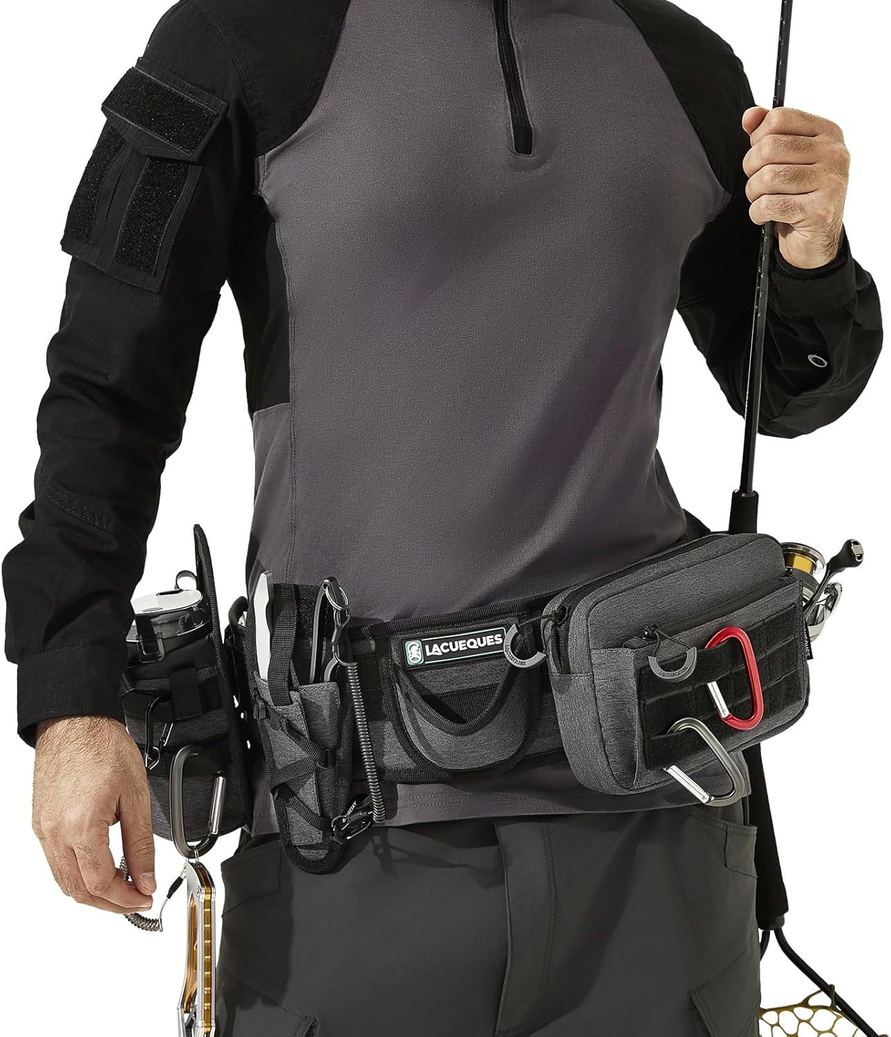 Professional Fishing Belt set Wade Tackle Belt Kit–Detachable Bait/Pliers Pouches, Rod Holder, Insulated Cup Pocket, Multi-Hook Design