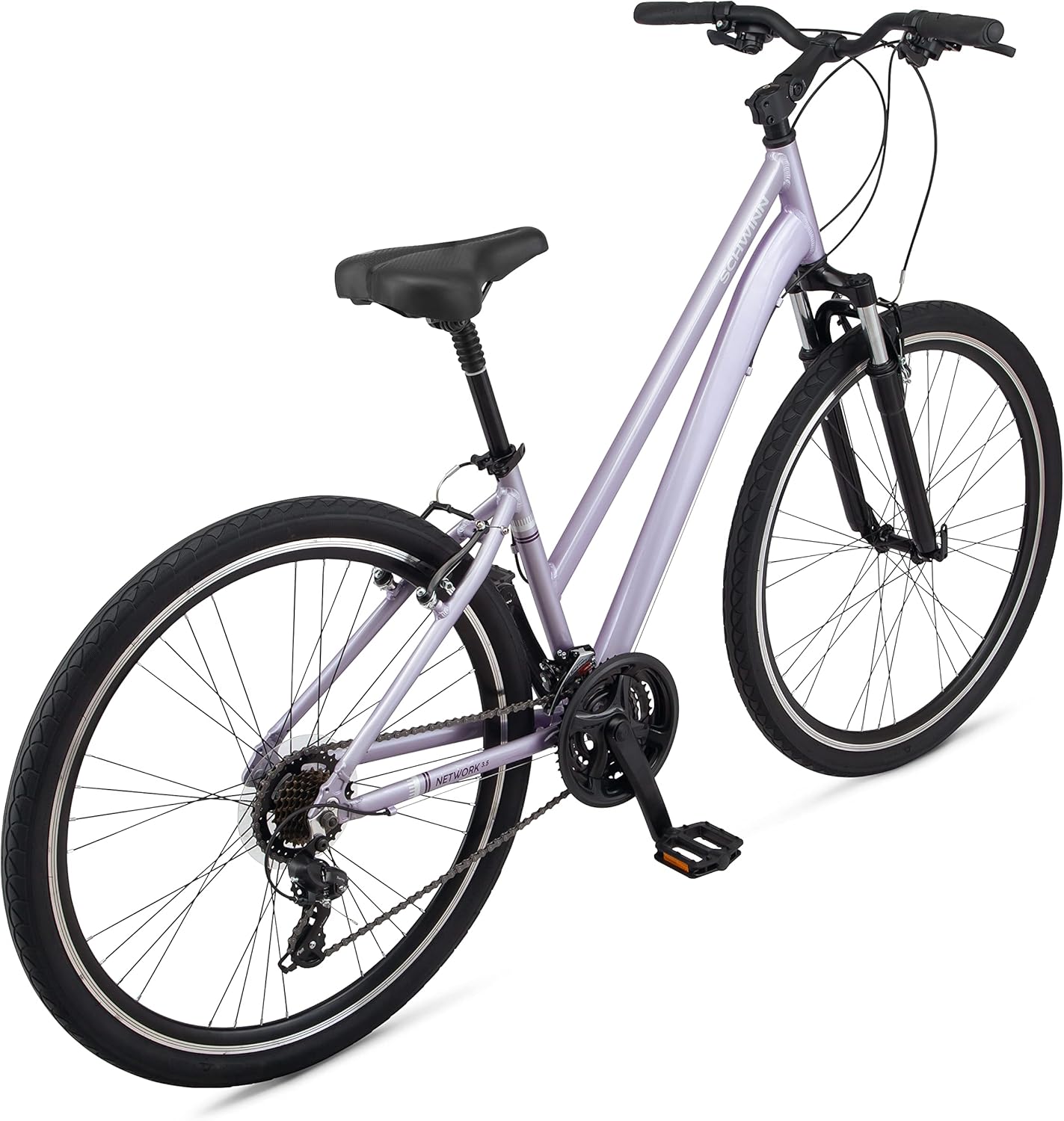 Schwinn Network 1 Hybrid Bike, 700c Mens and Womens Bike, 21-Speed Hybrid Bicycle, Aluminum Frame, Suspension Fork, Alloy Linear Pull Brakes, Adult Bicycle