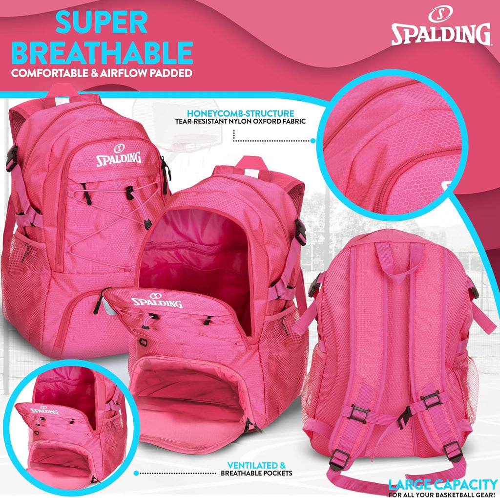 Spalding Basketball Backpack - Black Sports Bag with Ball & Shoe Compartment, Basketball Accessories Bag