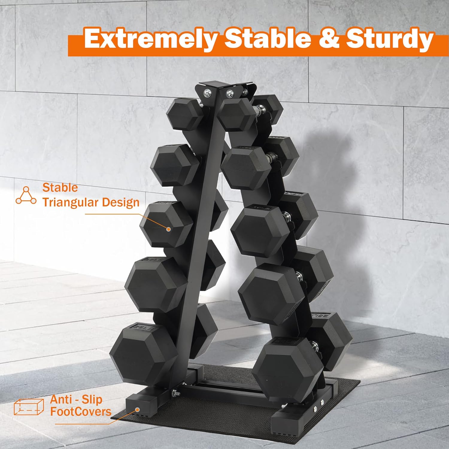 Fitvids Rubber Encased Hex Dumbbell Set with Rack, 5-20LB or 5-25LB Hand Weights with Anti-Slip Grip for Exercise & Fitness, Dumbbell Weights Set for Home Gym, 100LB or 150LB Set Options