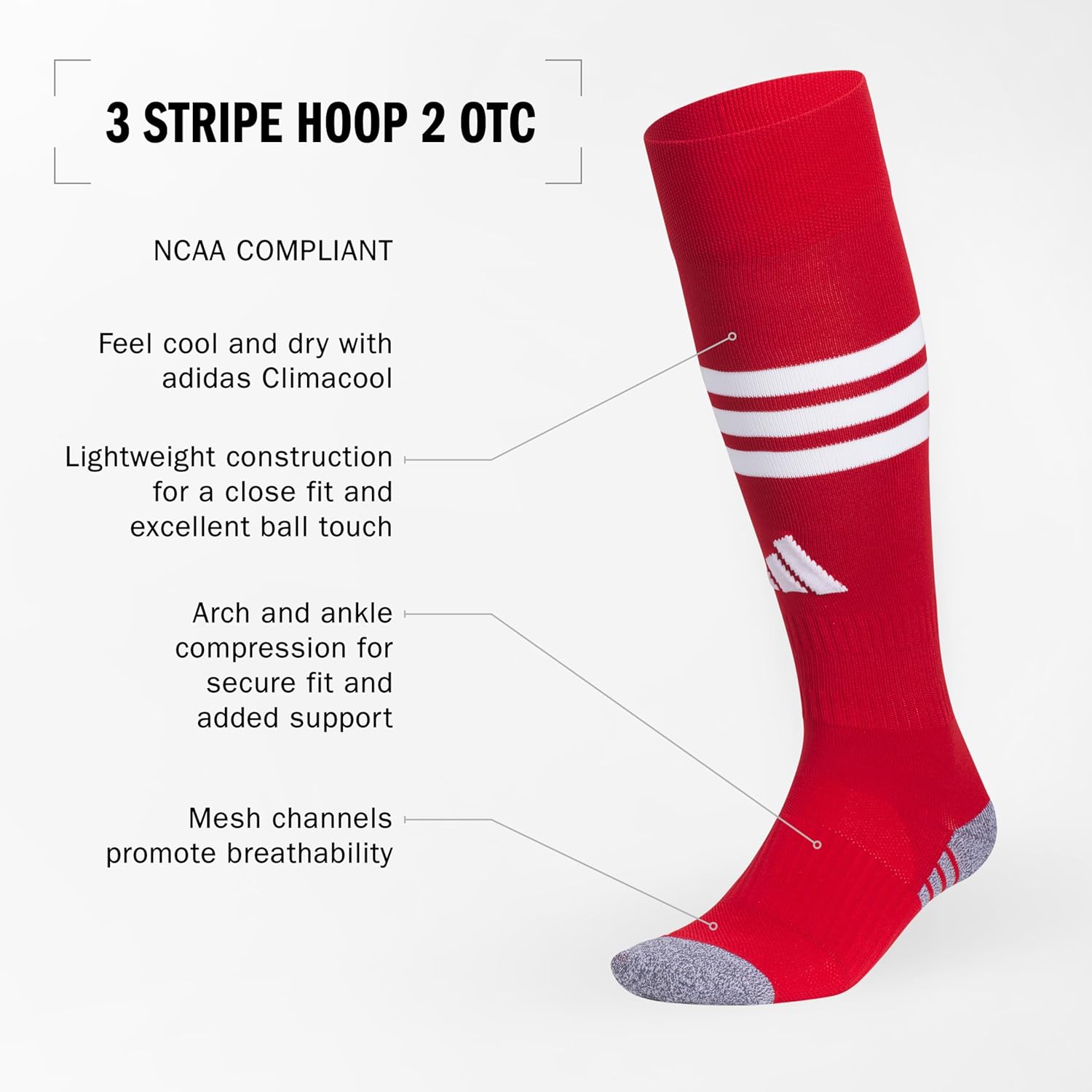 adidas 3-Stripe Hoop Soccer Socks (1-Pair) with Arch Compression for a Secure Fit