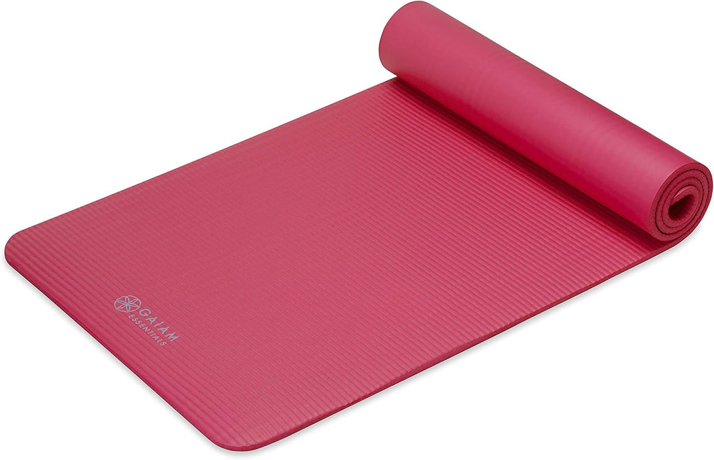 Gaiam Essentials Thick Yoga Mat Fitness & Exercise Mat with Easy-Cinch Yoga Mat Carrier Strap, 72"L x 24"W x 2/5 Inch Thick