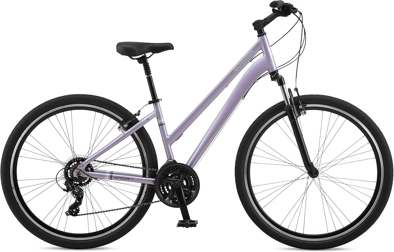 Schwinn Network 1 Hybrid Bike, 700c Mens and Womens Bike, 21-Speed Hybrid Bicycle, Aluminum Frame, Suspension Fork, Alloy Linear Pull Brakes, Adult Bicycle