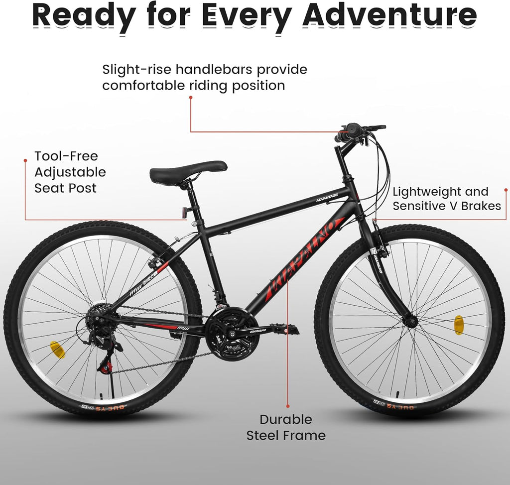 Ecarpat 24/26/27.5 Inch Mountain Bike, Dual/Front Suspension Mens Mountain Bike with 21 Speeds High-Carbon Steel Frame and Disc/V Brakes, Adult Sport Bicycle for Trail Snow Commuter City Road
