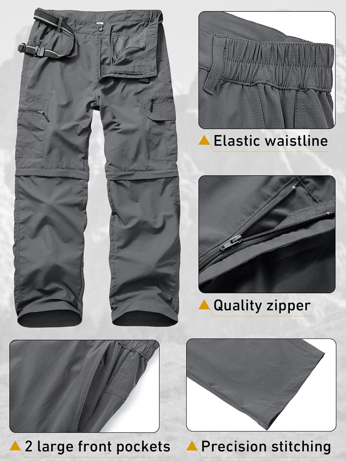 Fishing Hiking Pants for Men, Waterproof Convertible Quick Dry Pants for Wading, Lightweight Breathable