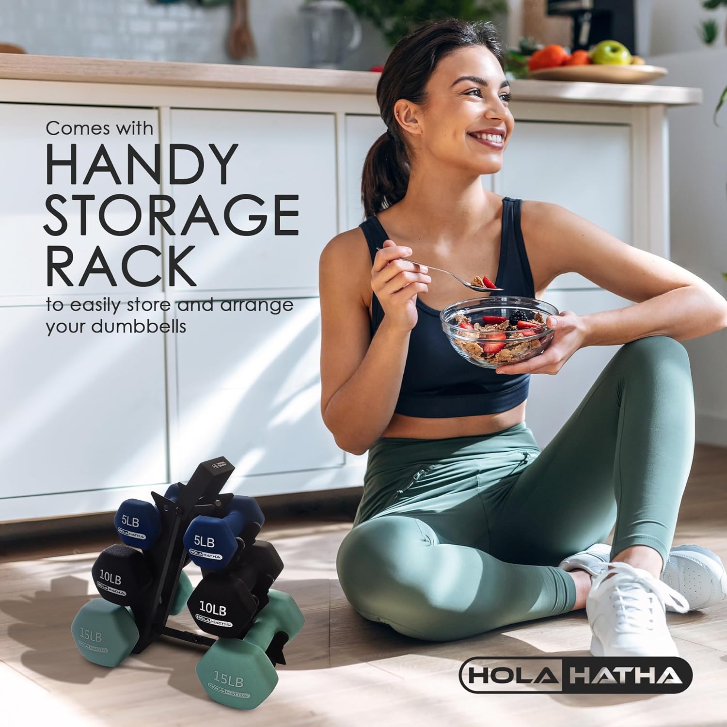 HolaHatha Neoprene Dumbbell Free Hand Weight Set with Rack, Ideal for Home Exercises to Gain Tone and Definition