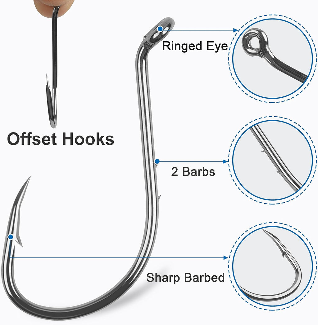 Octopus Fishing Hooks - 120pcs Barbed Baitholder High Carbon Steel Offset Circle Hooks, Extra Sharp Jig Fish Hook for Freshwater Saltwater, Size 8-6/0