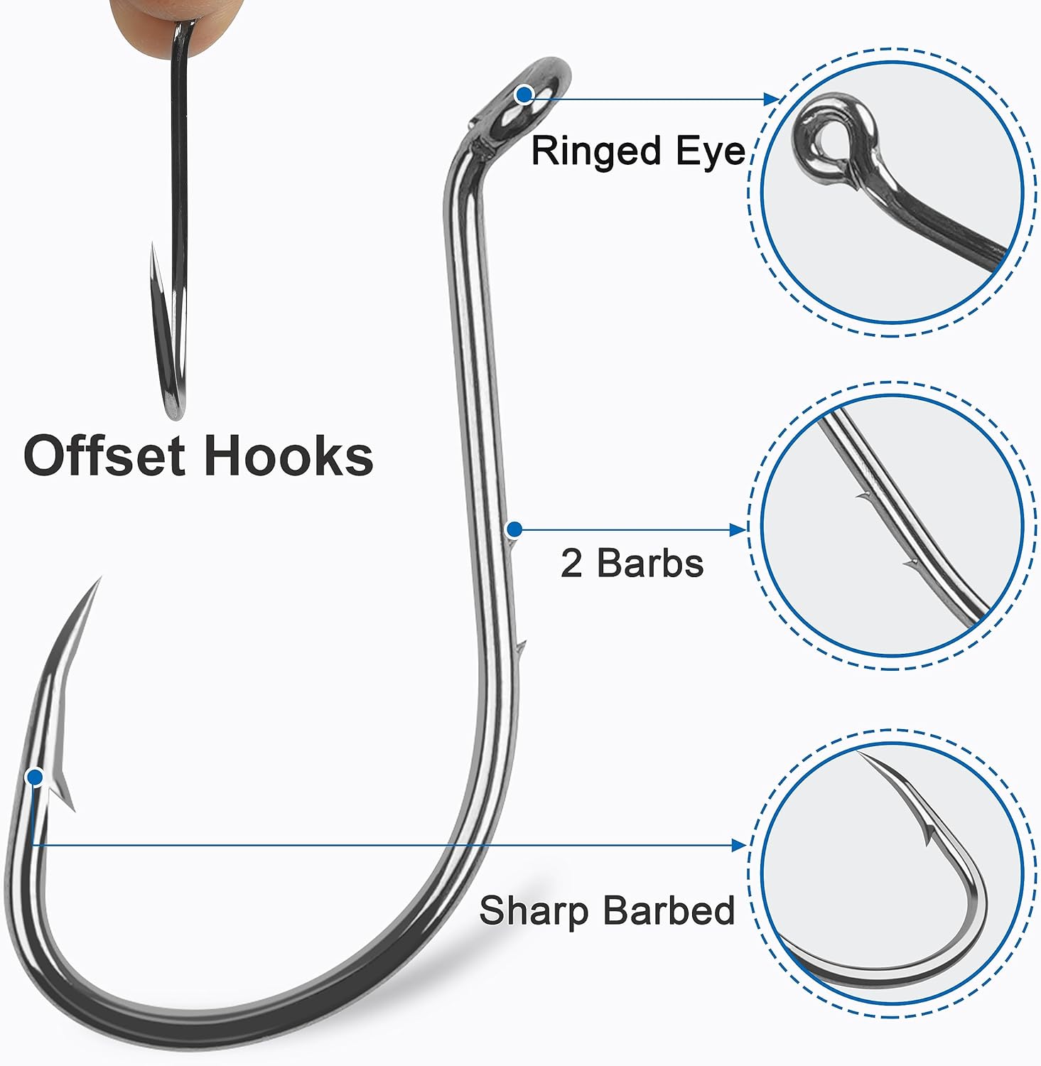 Octopus Fishing Hooks - 120pcs Barbed Baitholder High Carbon Steel Offset Circle Hooks, Extra Sharp Jig Fish Hook for Freshwater Saltwater, Size 8-6/0