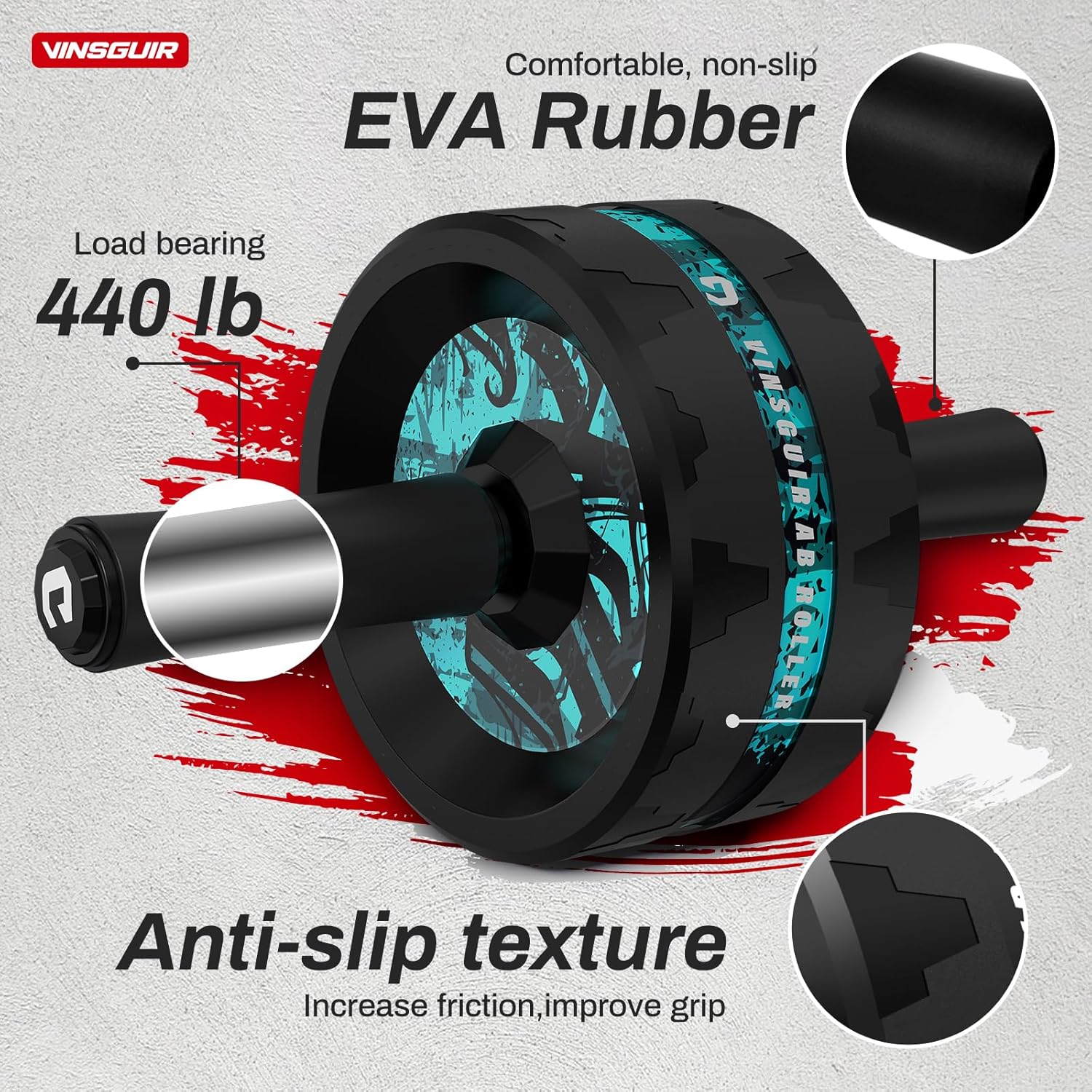 VINSGUIR Ab Roller Wheel, Abs & Core Workout Equipment for Home Gym with Knee Pad Accessories, Abdominal Wheel for Full-body Strength Training