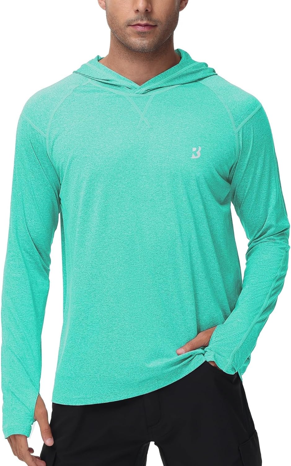 Roadbox Mens UPF 50+ Fishing Shirts, Long Sleeve UV Sun Hoodie, Hiking Running Swim Athletic Workout Shirt
